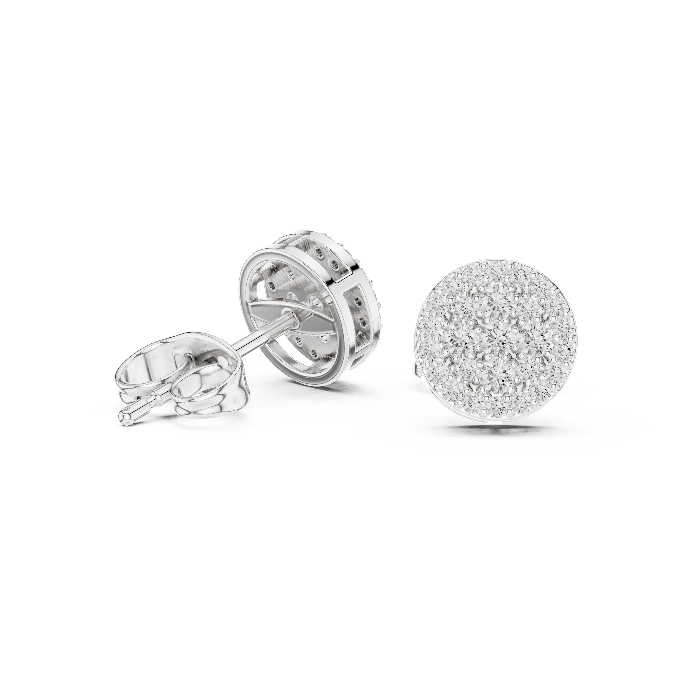 Round Pavé Diamond Cluster Stud Earrings