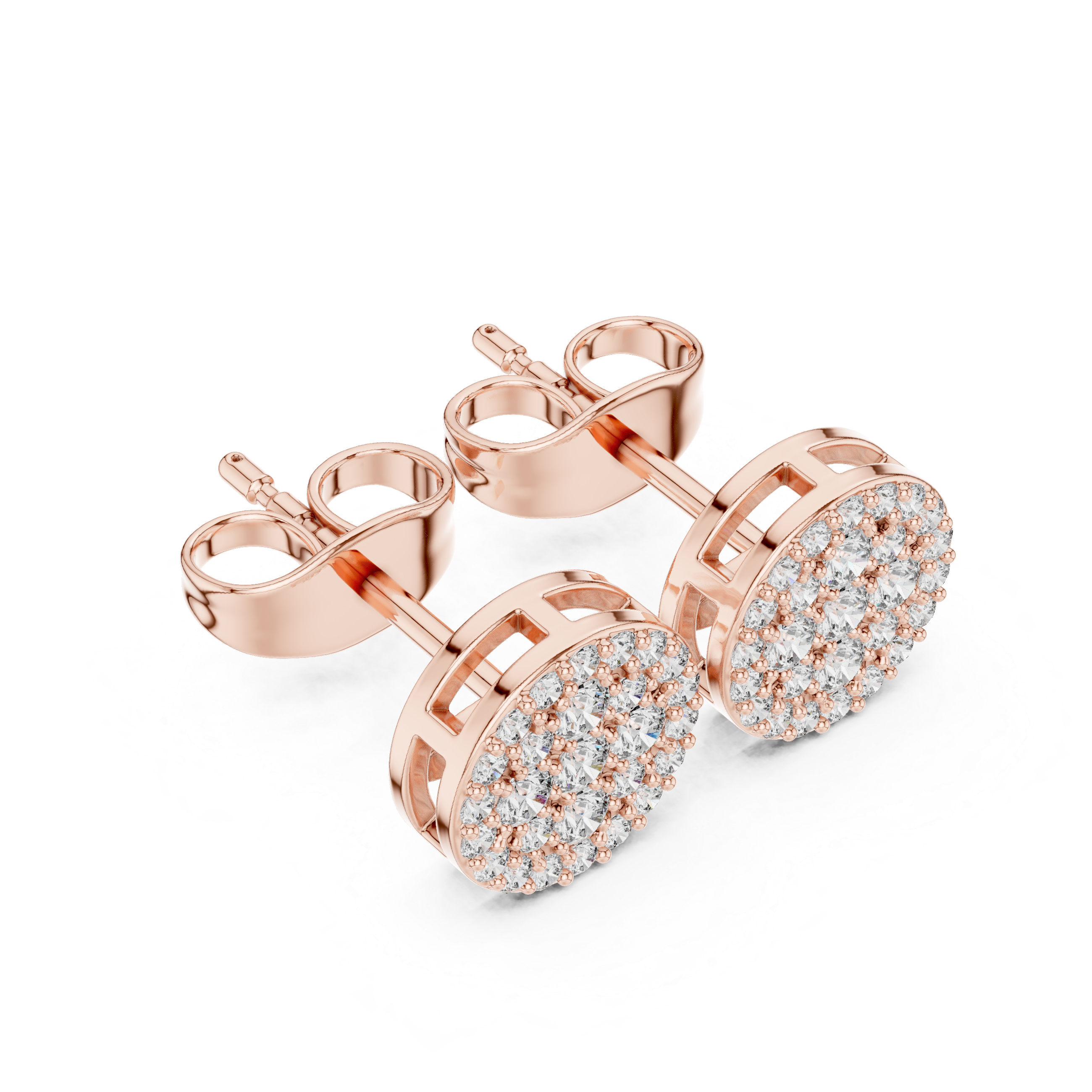 Round Pavé Diamond Cluster Stud Earrings