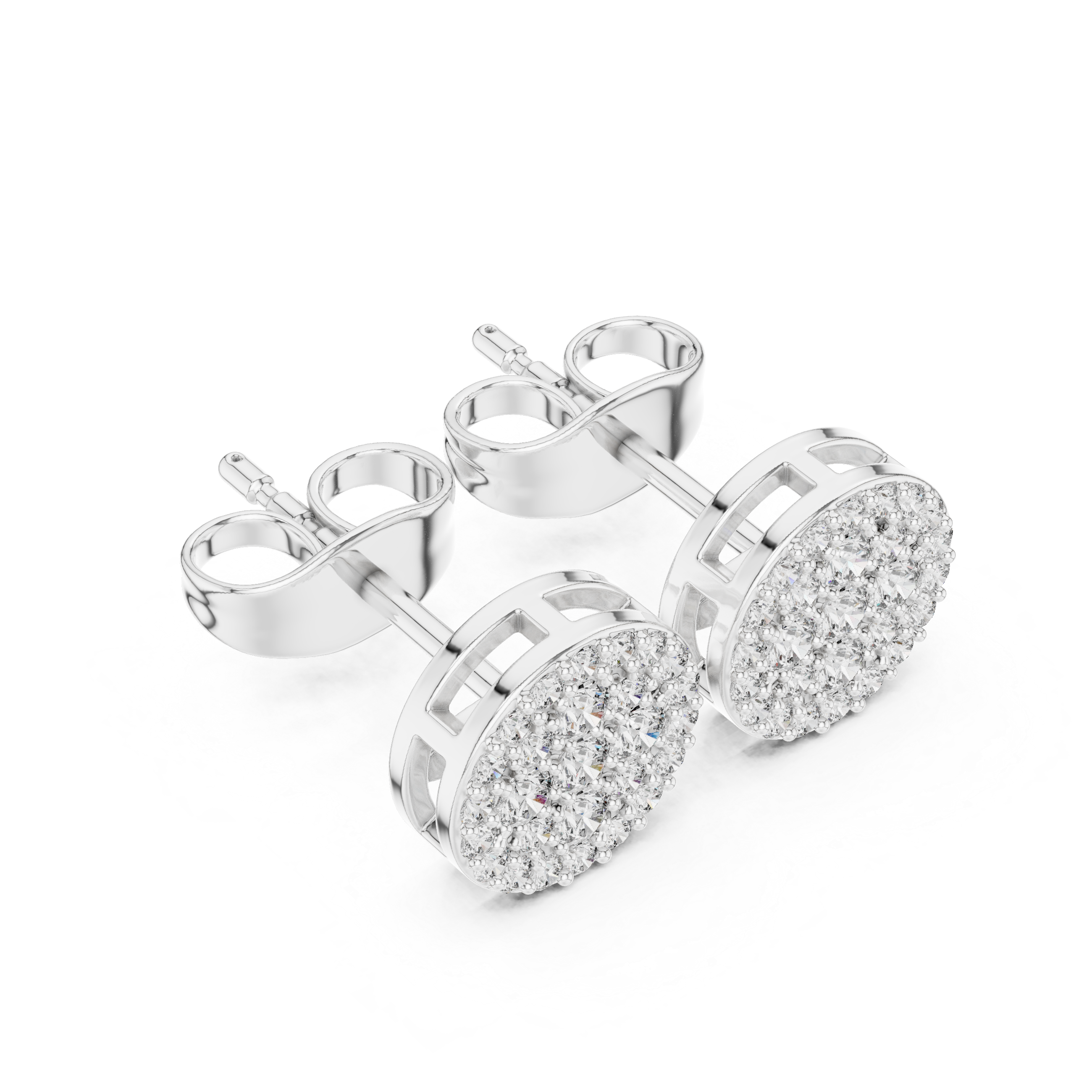 Round Pavé Diamond Cluster Stud Earrings