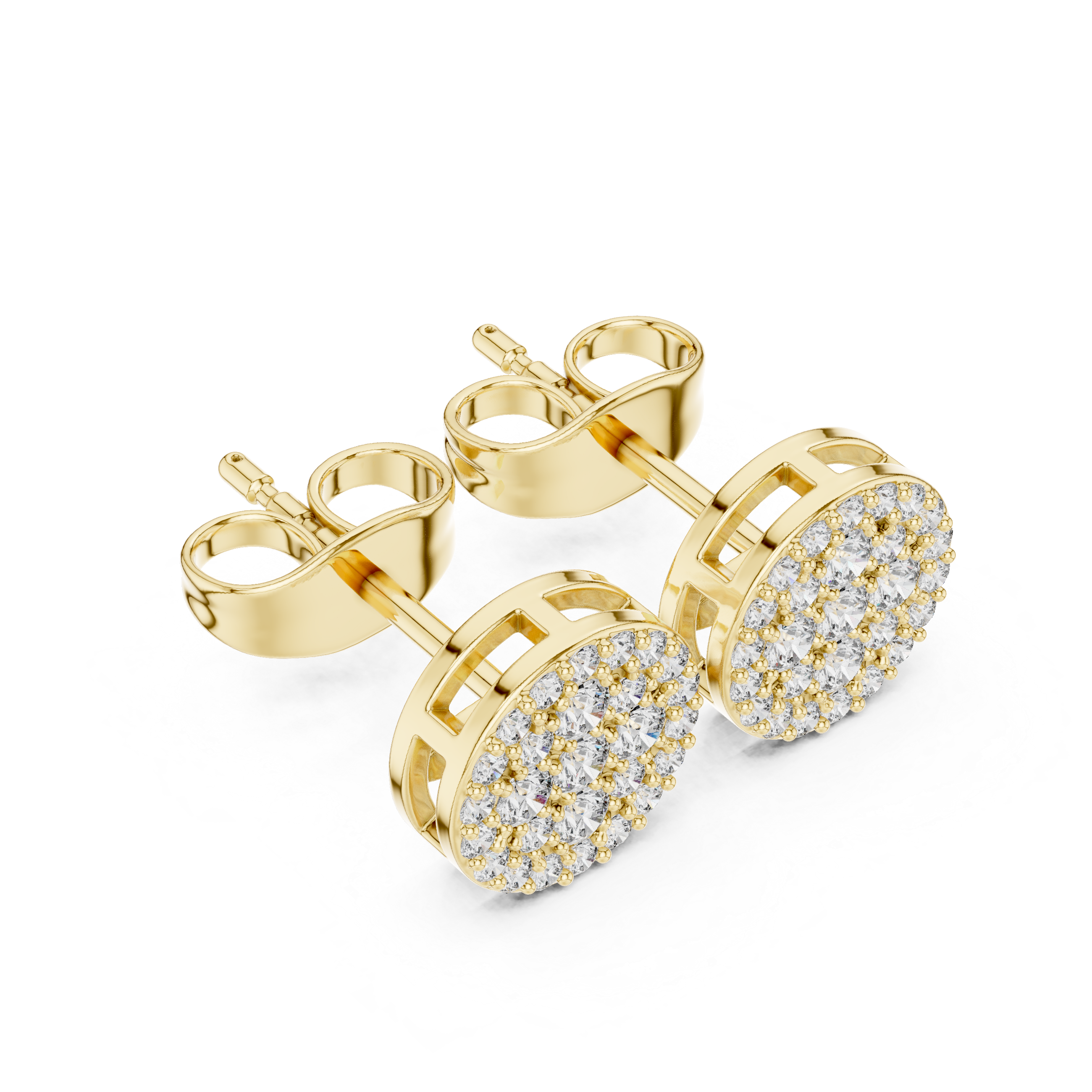 Round Pavé Diamond Cluster Stud Earrings