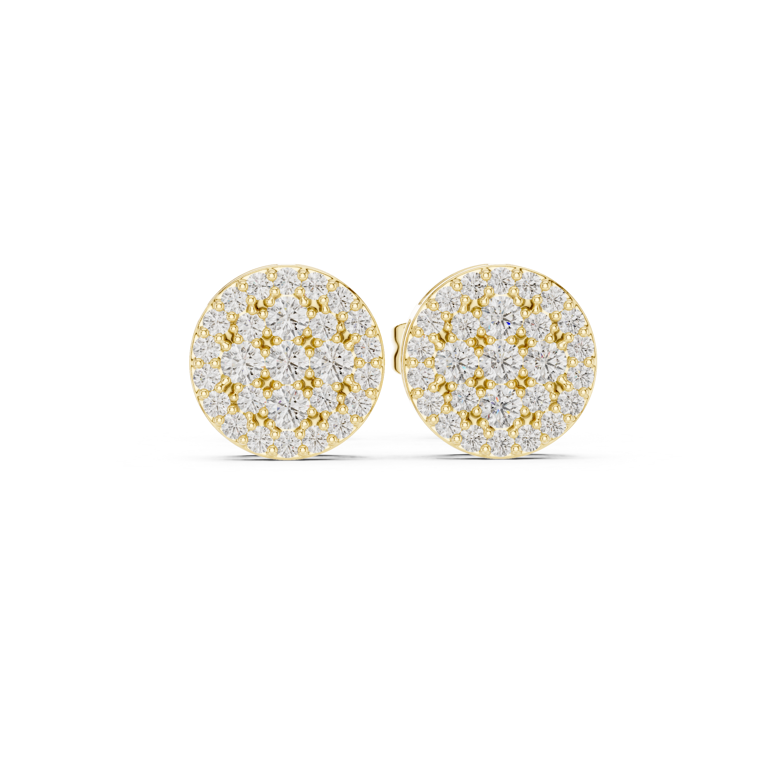 Round Pavé Diamond Cluster Stud Earrings