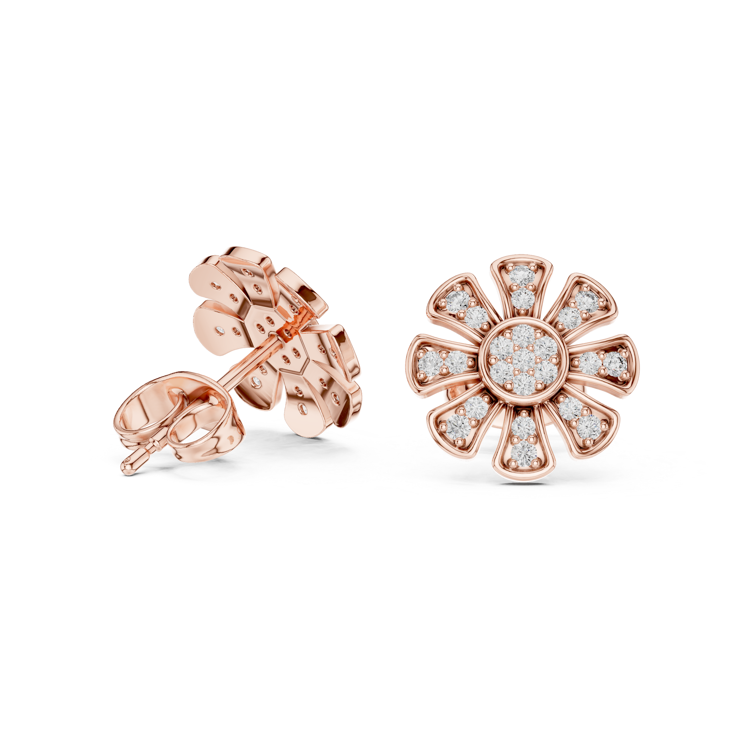 Floral Diamond Cluster Stud Earrings