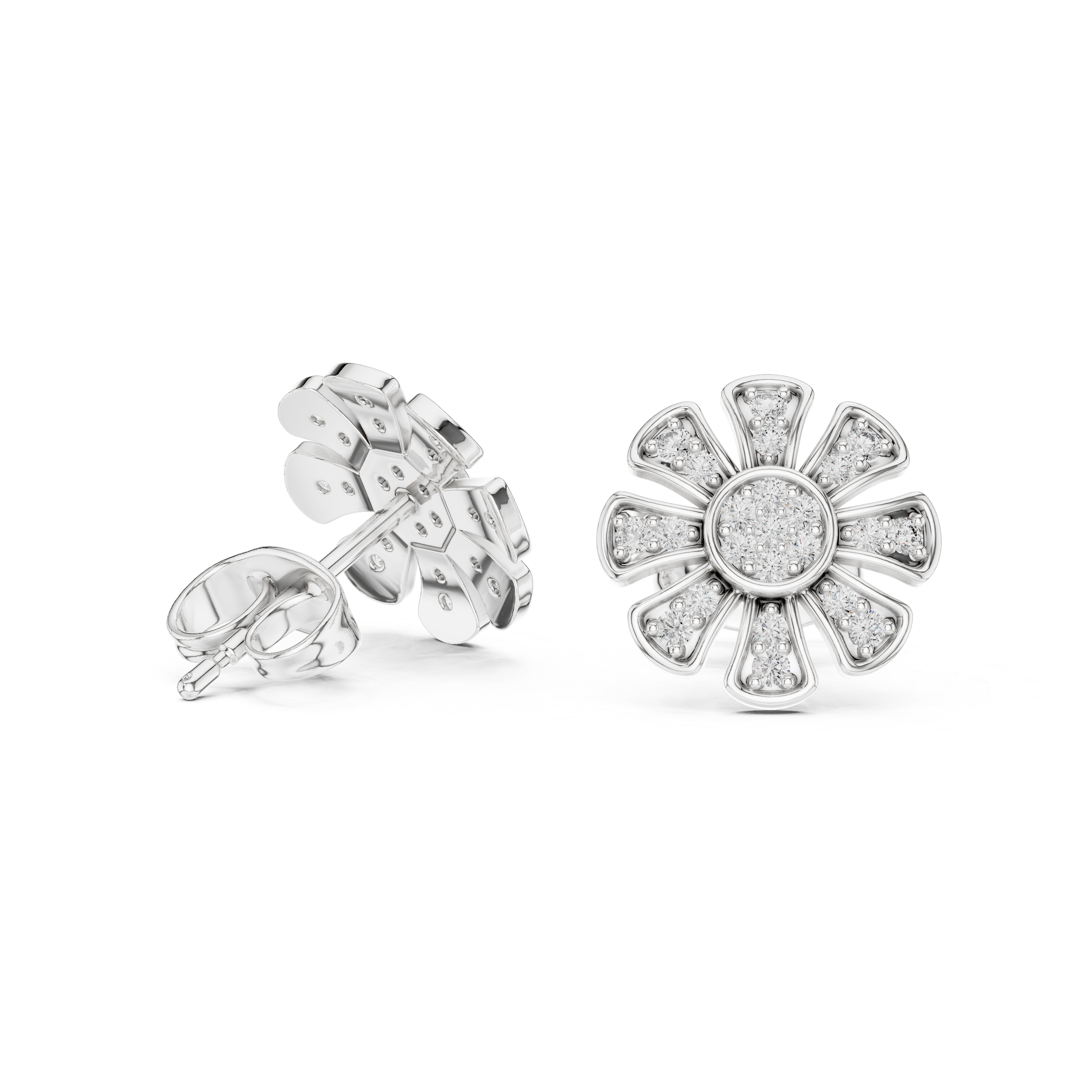 Floral Diamond Cluster Stud Earrings