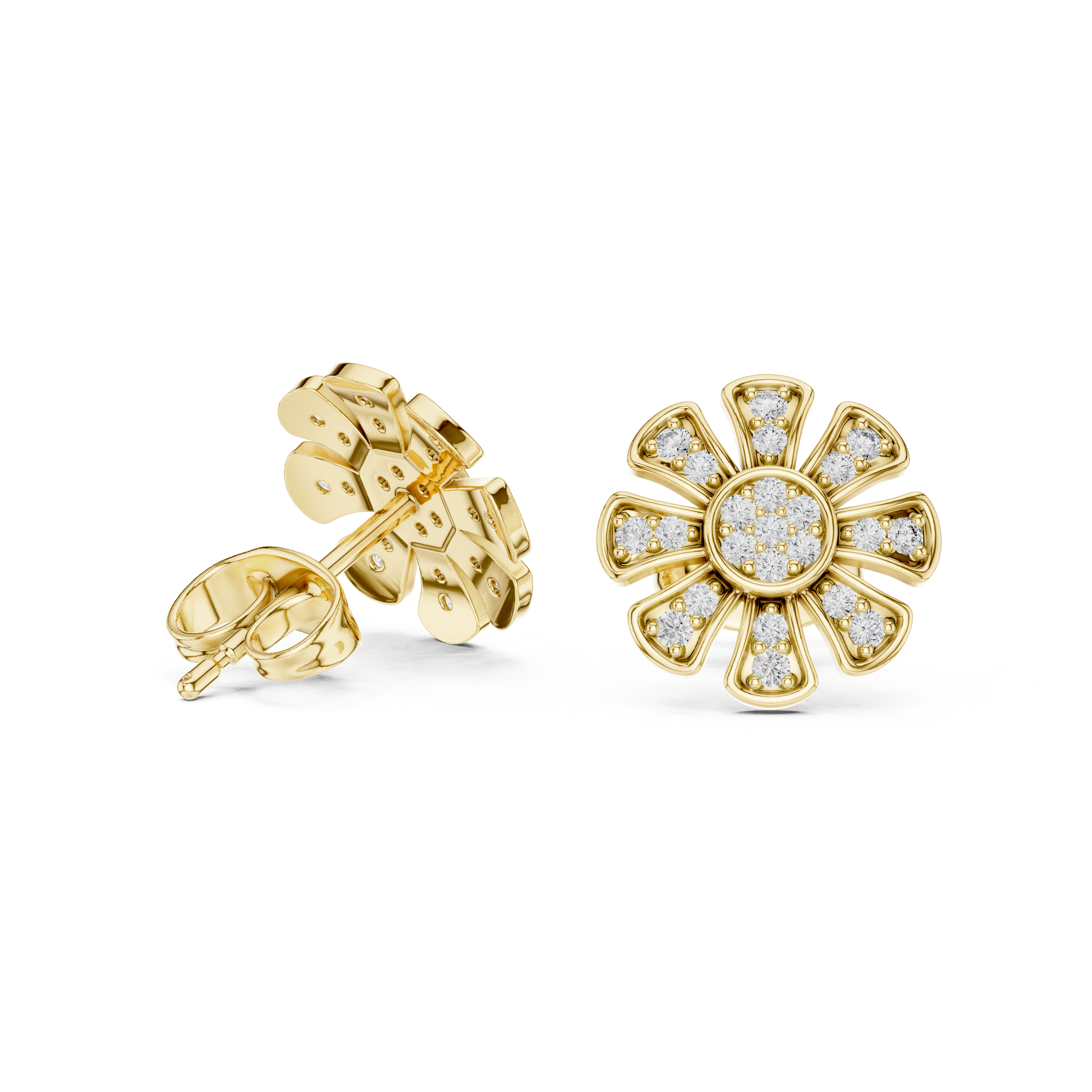Floral Diamond Cluster Stud Earrings