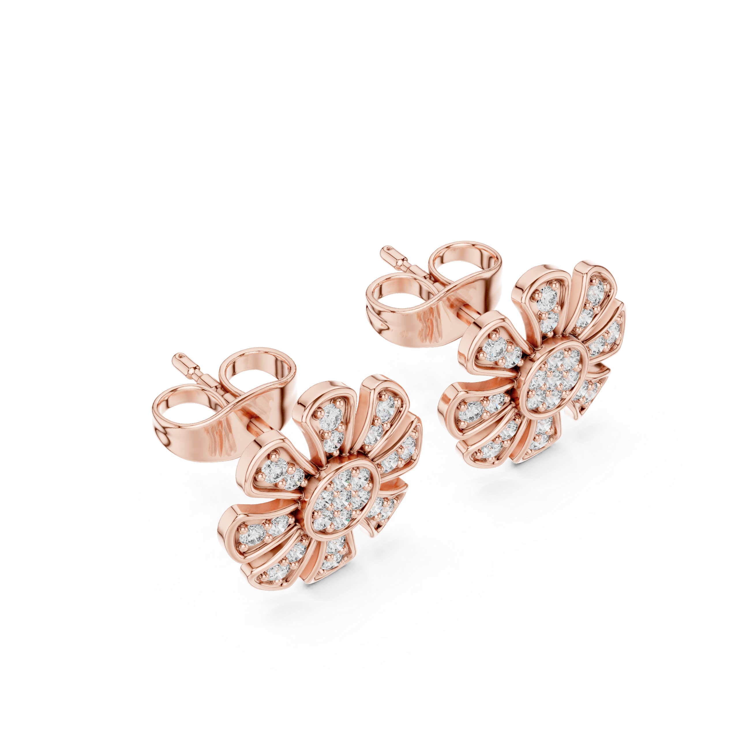 Floral Diamond Cluster Stud Earrings