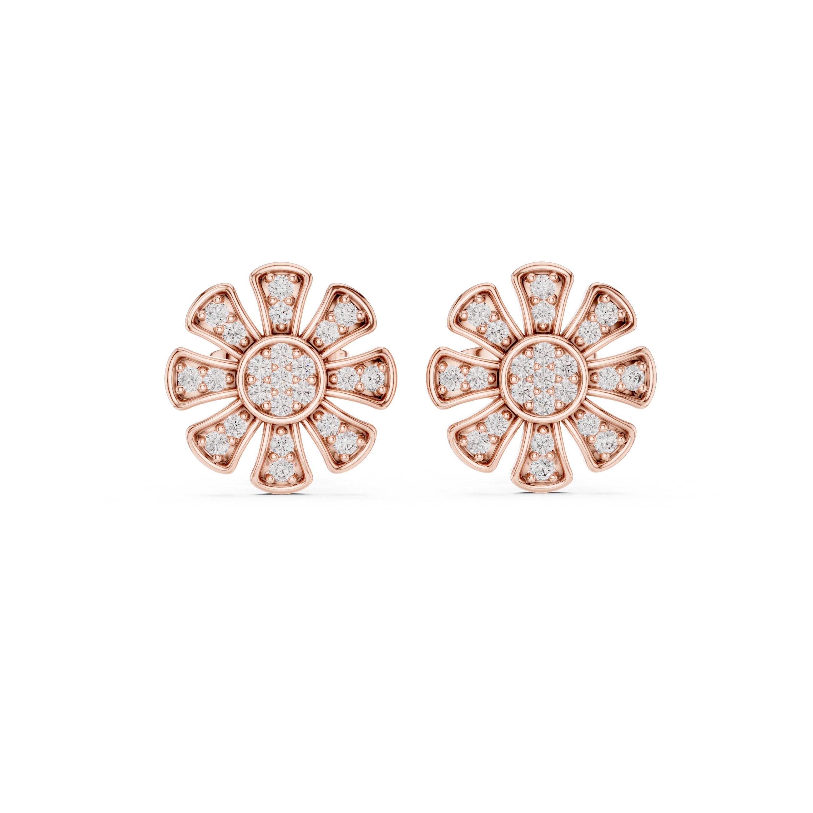 Floral Diamond Cluster Stud Earrings