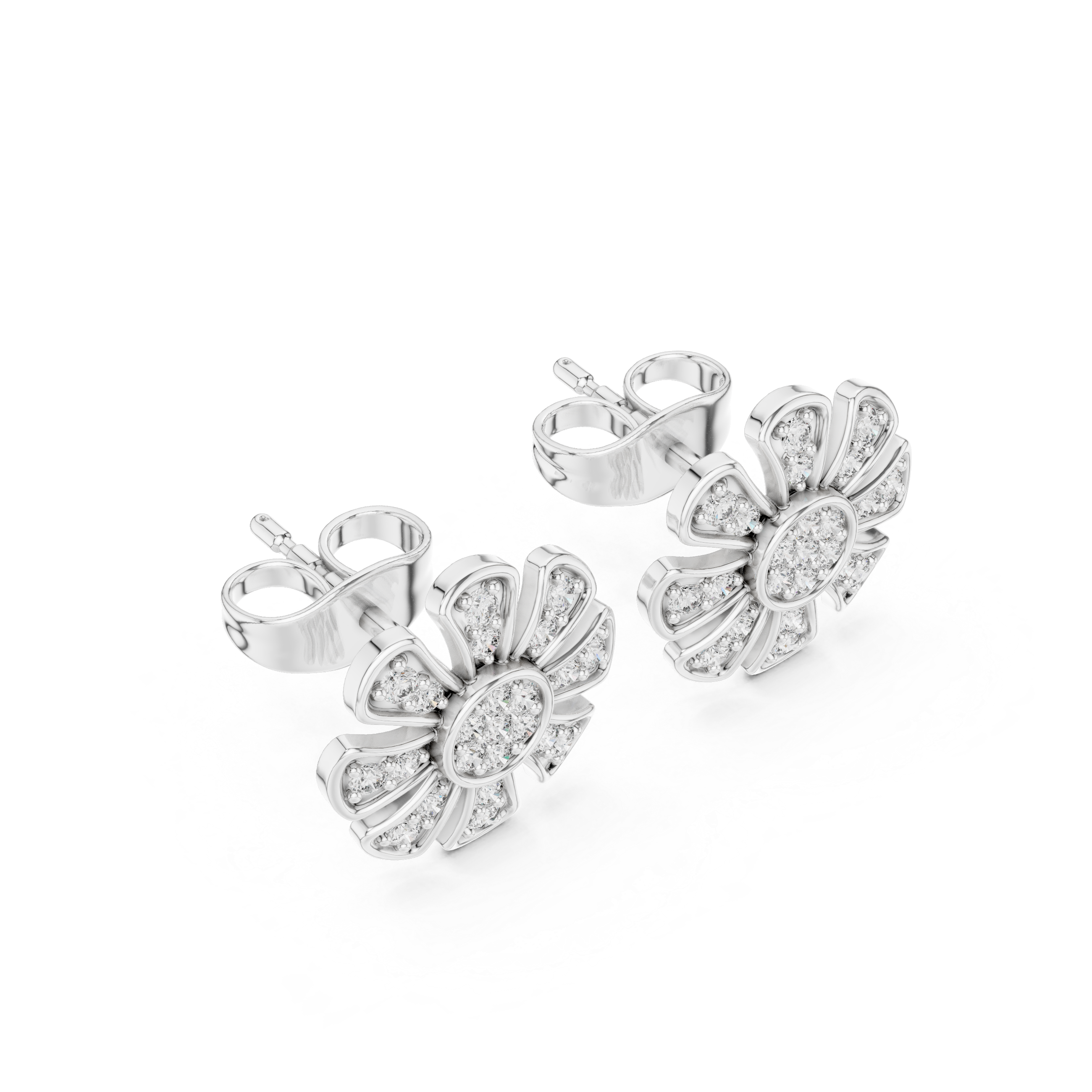 Floral Diamond Cluster Stud Earrings