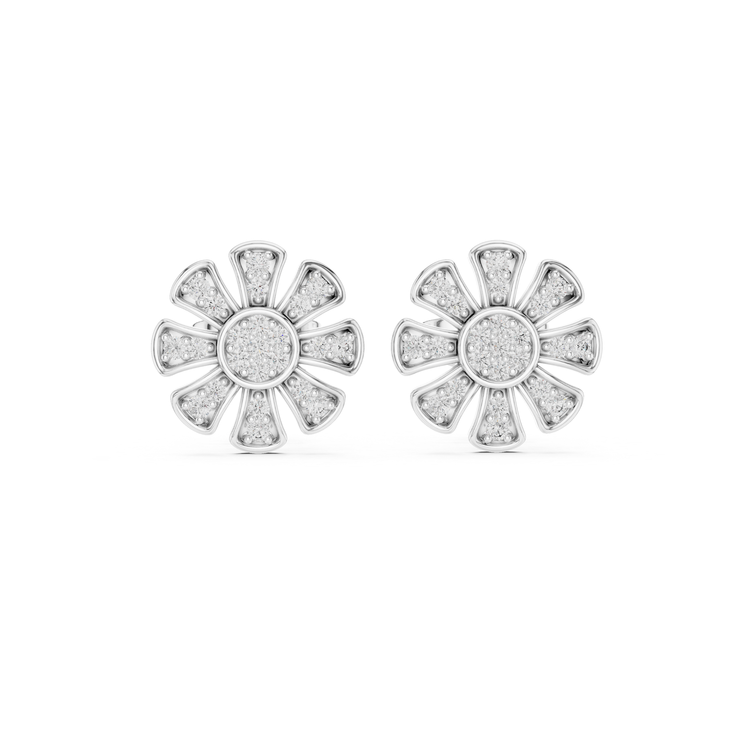 Floral Diamond Cluster Stud Earrings