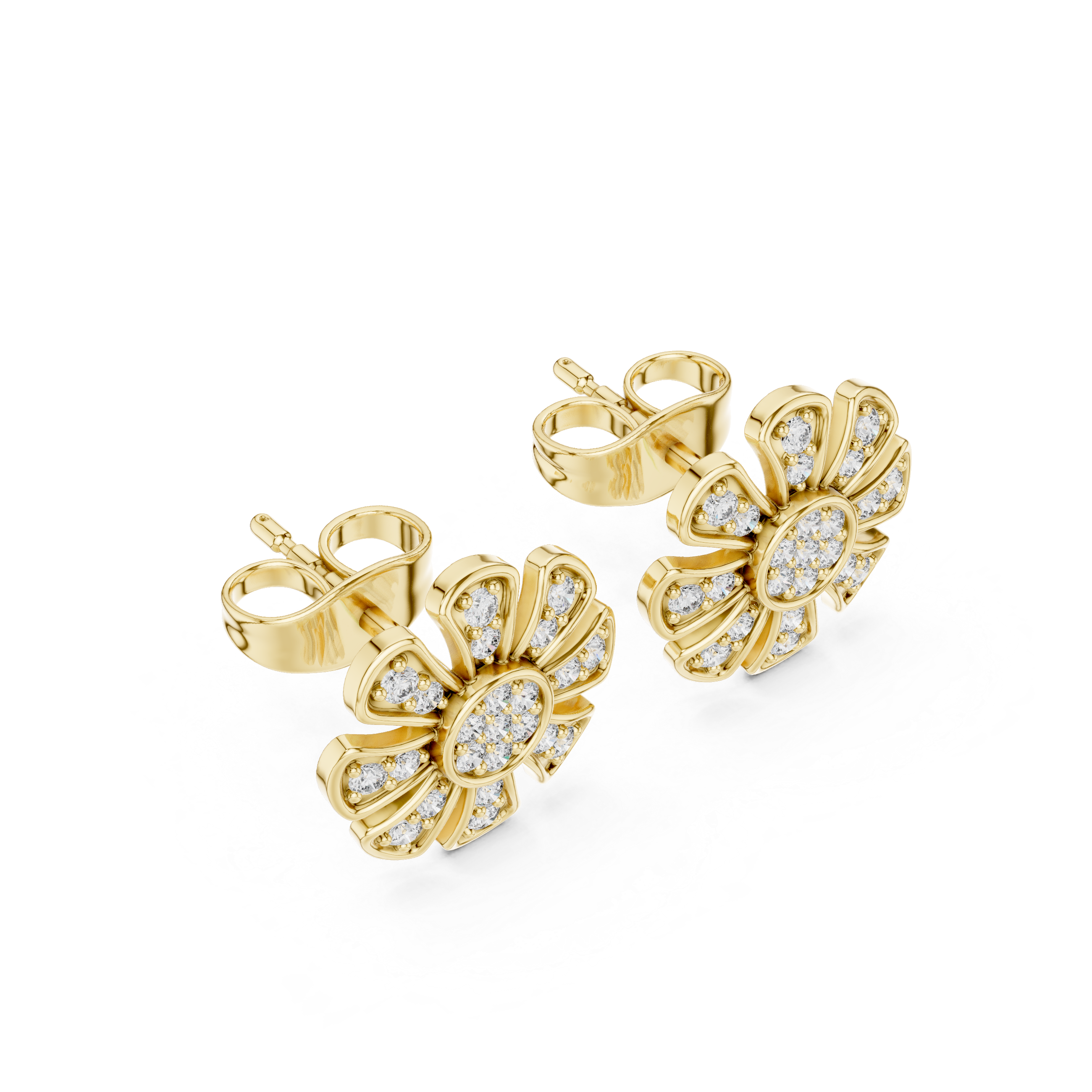 Floral Diamond Cluster Stud Earrings