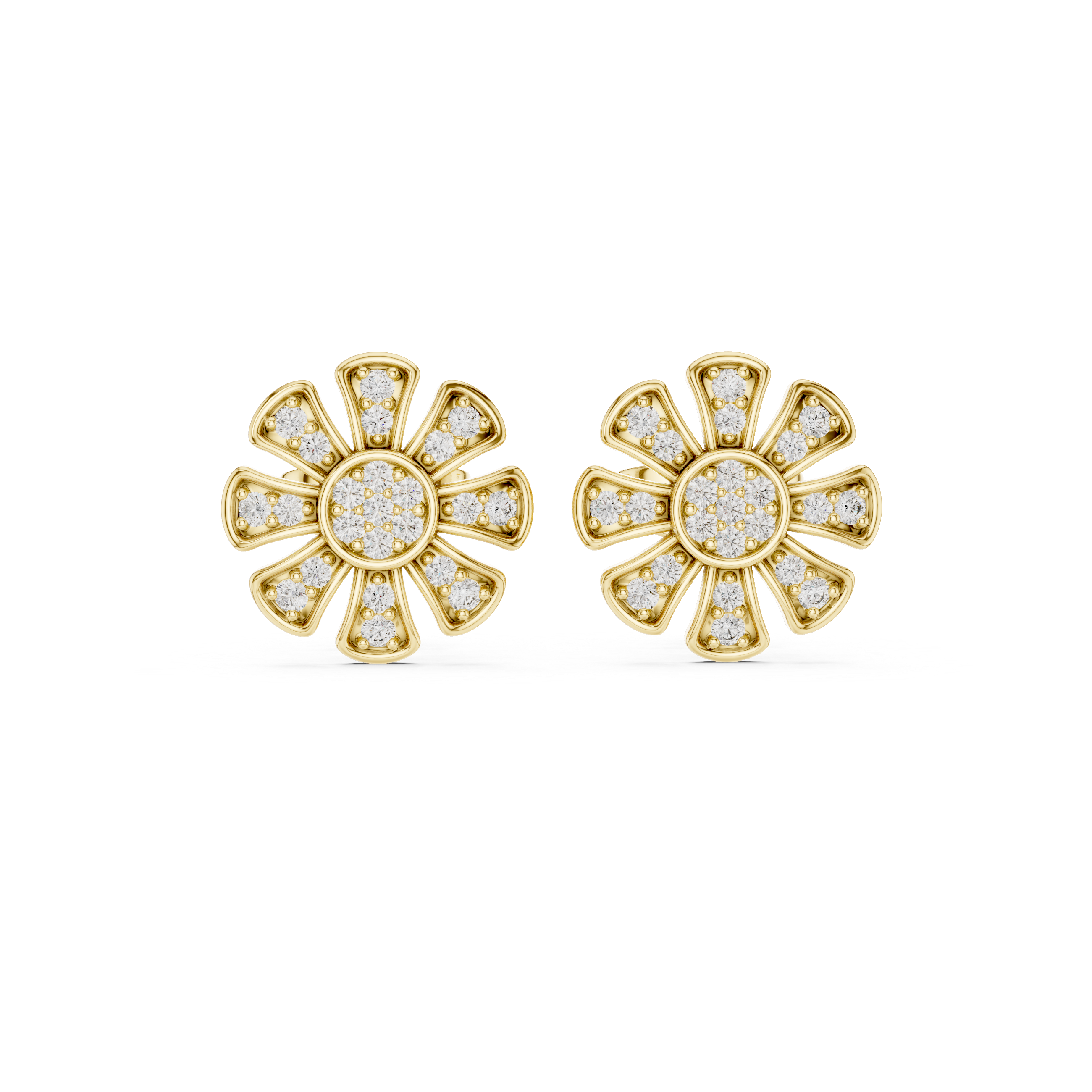 Floral Diamond Cluster Stud Earrings