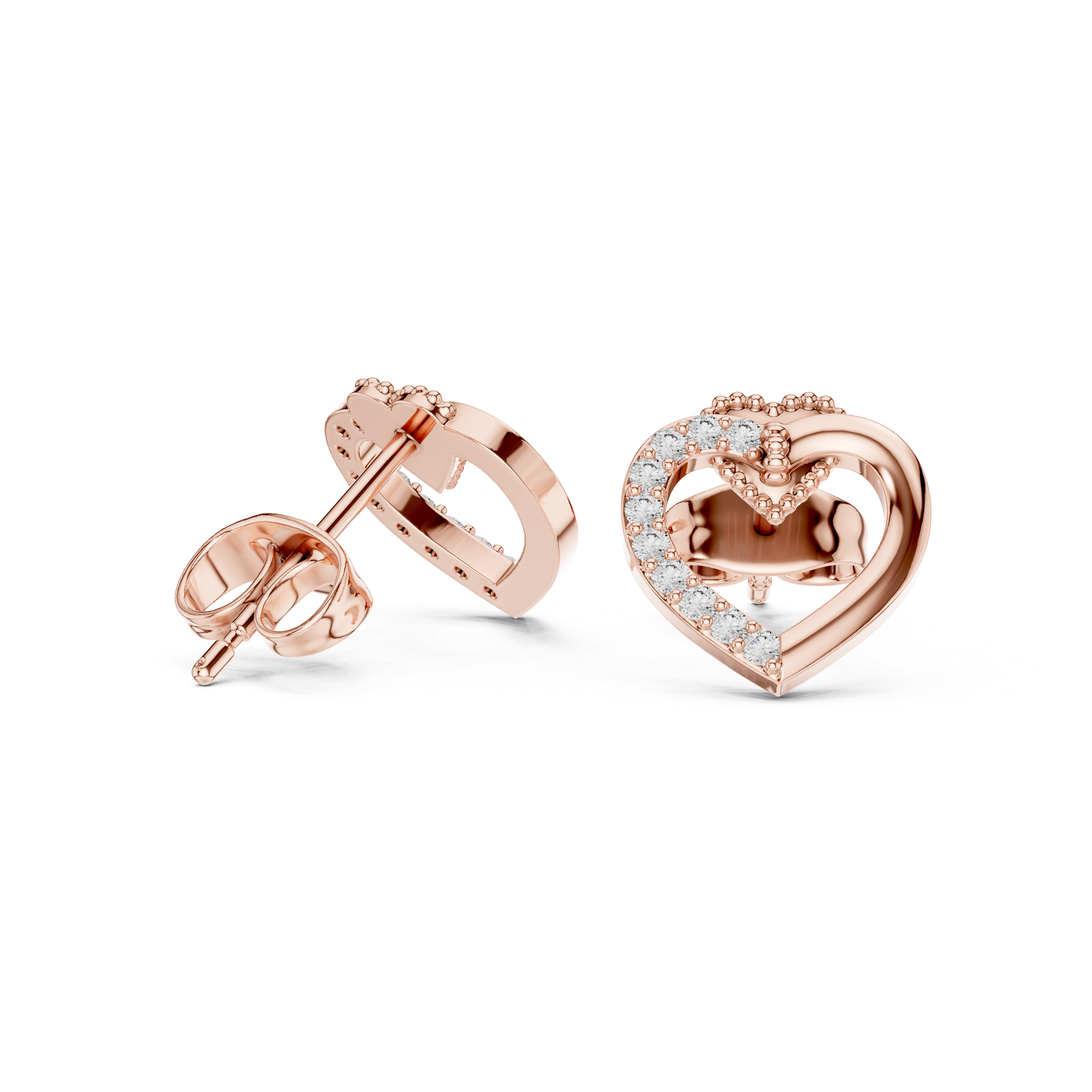 Elegant Heart Outline Diamond Stud Earrings