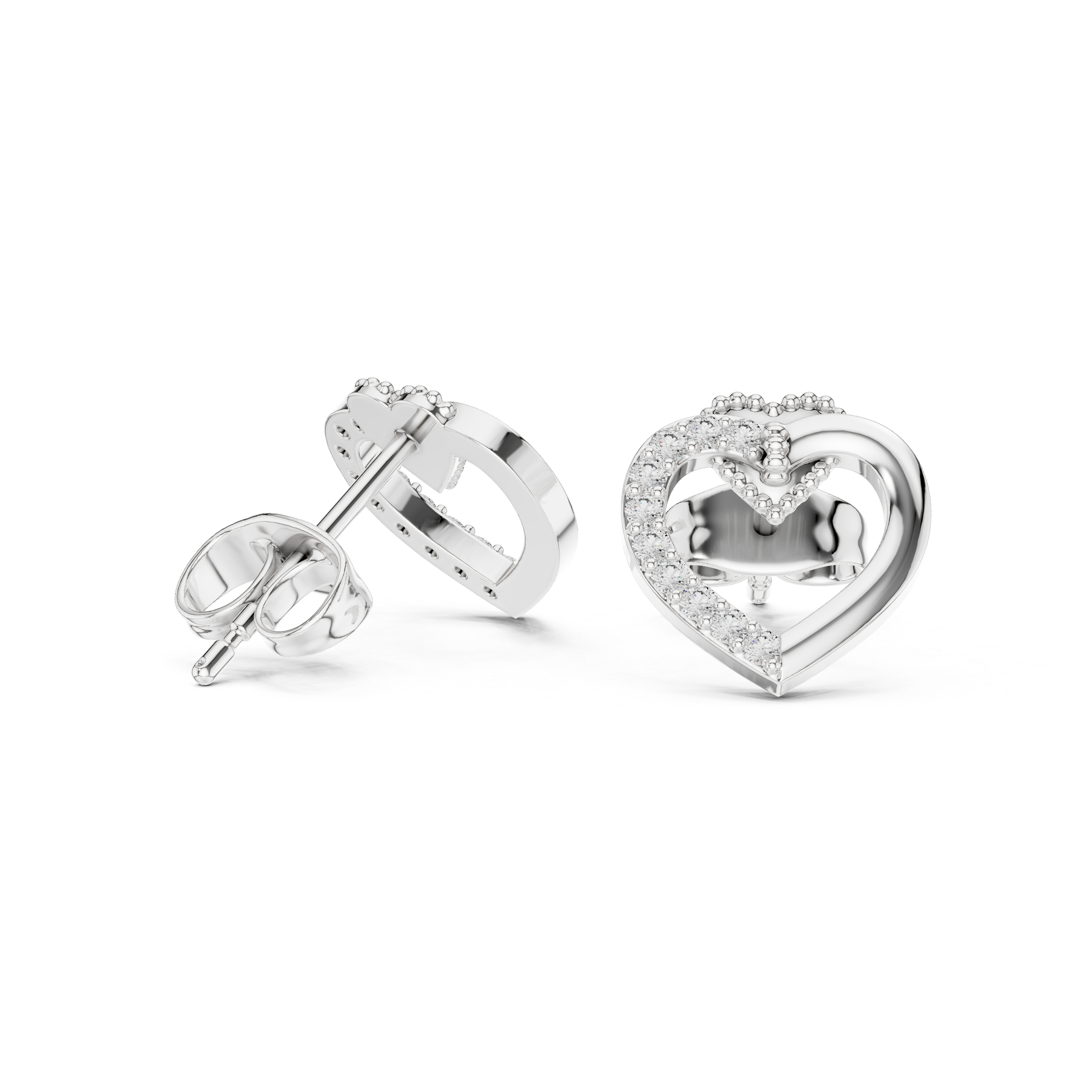 Elegant Heart Outline Diamond Stud Earrings