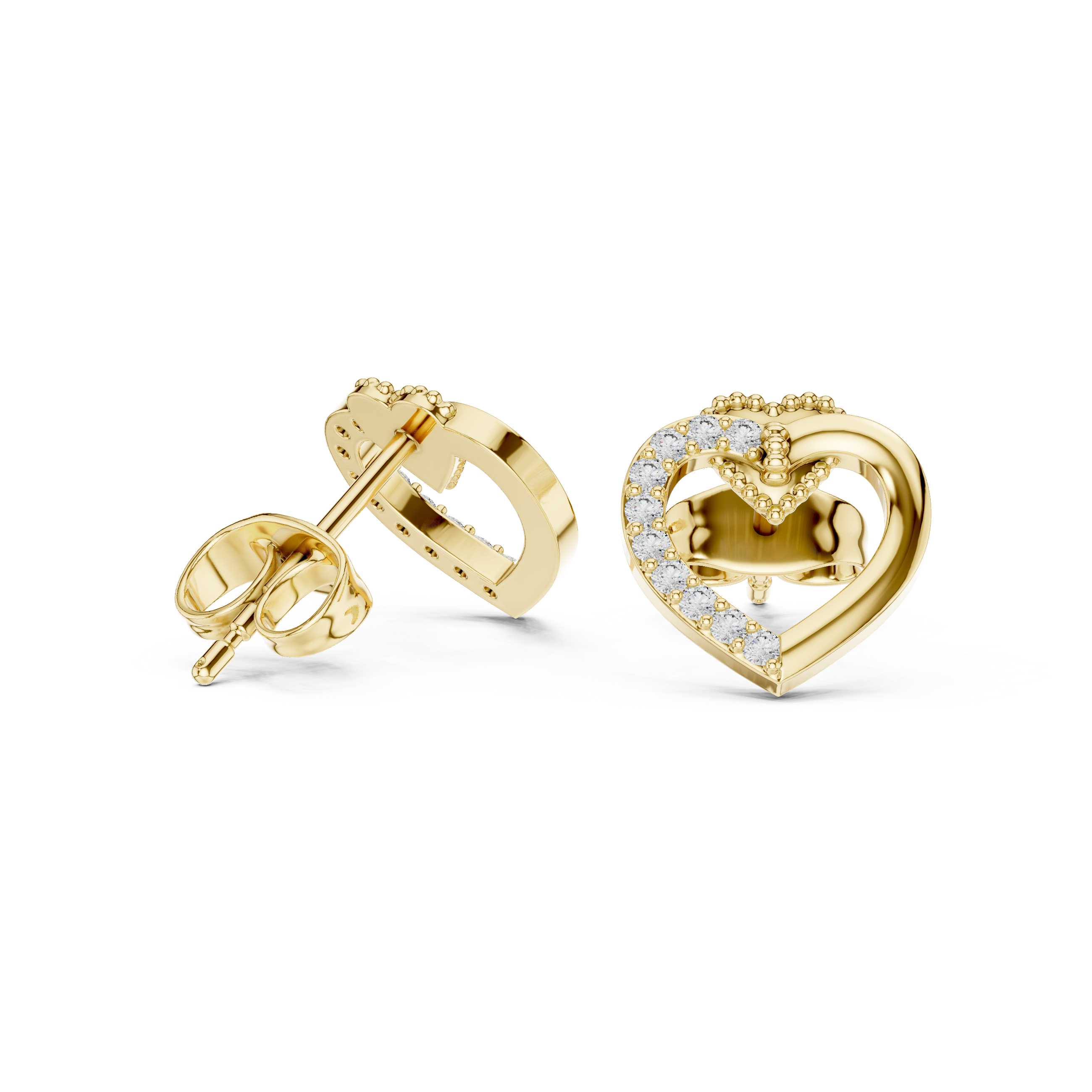 Elegant Heart Outline Diamond Stud Earrings