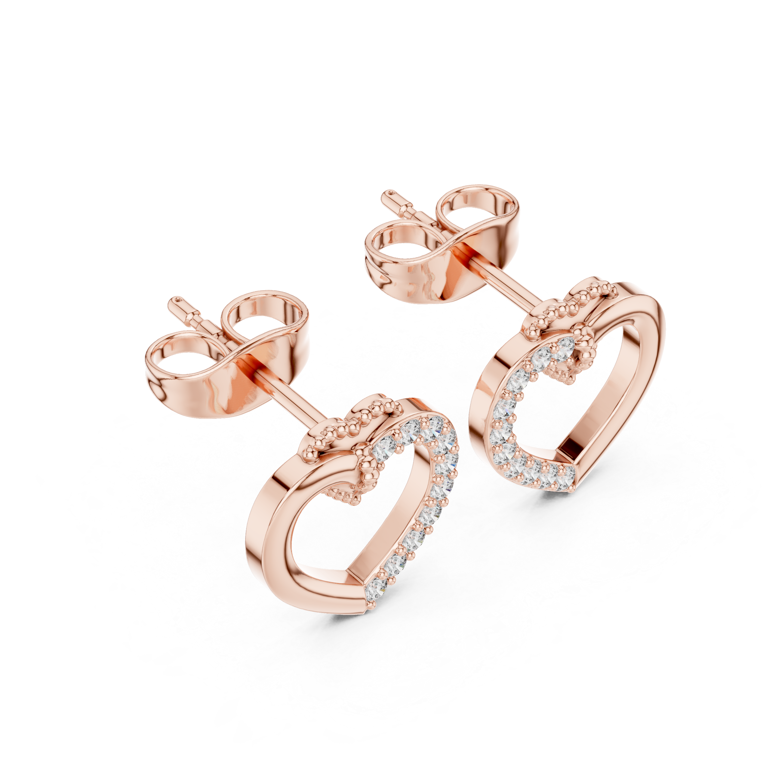 Elegant Heart Outline Diamond Stud Earrings