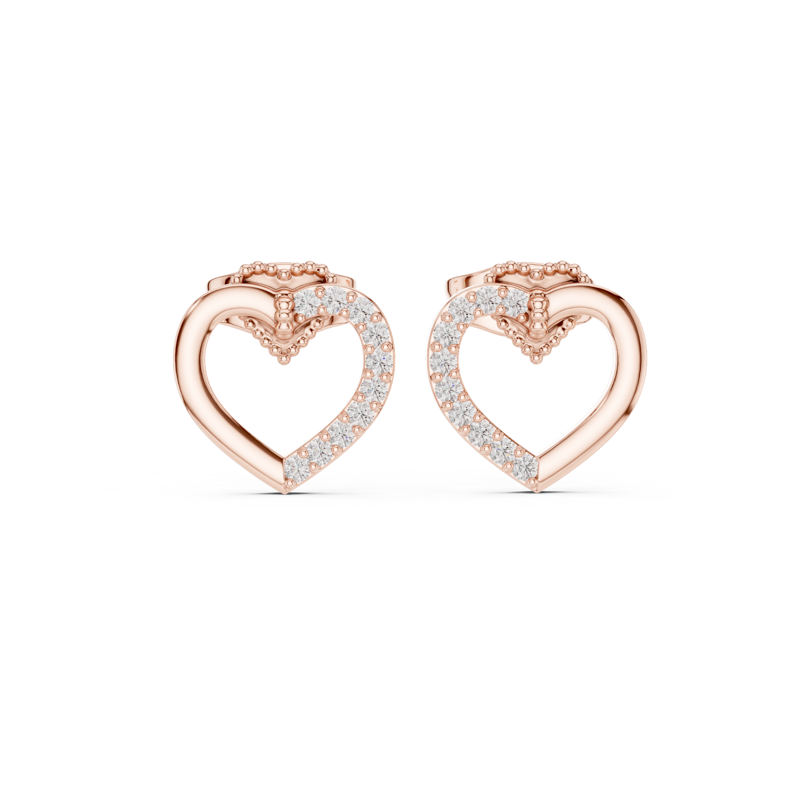 Elegant Heart Outline Diamond Stud Earrings