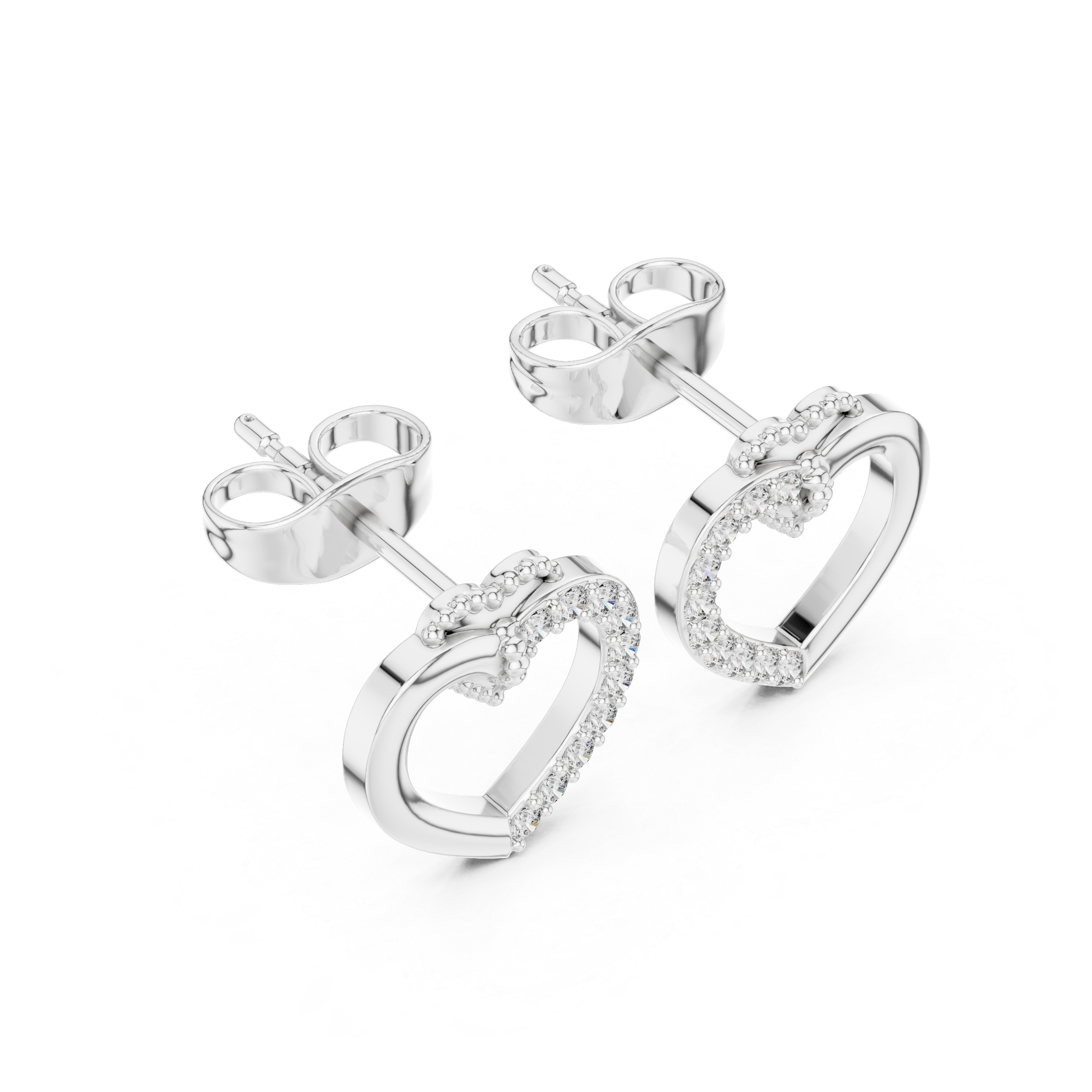 Elegant Heart Outline Diamond Stud Earrings