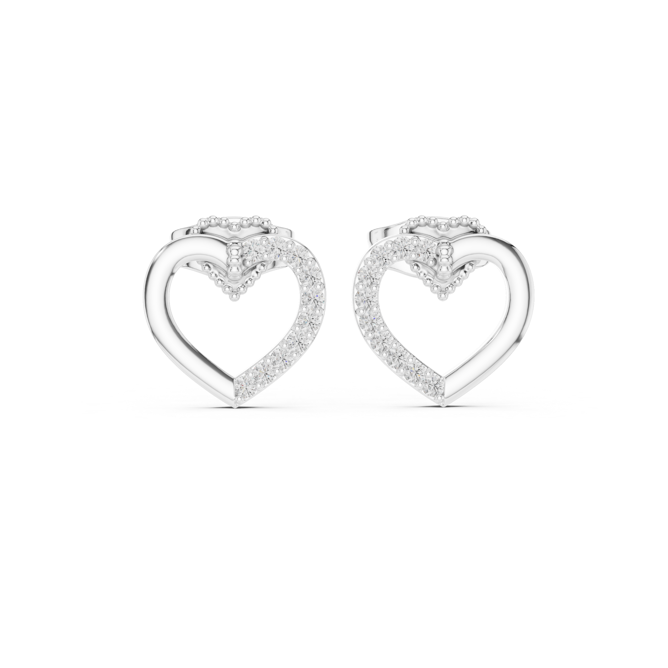 Elegant Heart Outline Diamond Stud Earrings