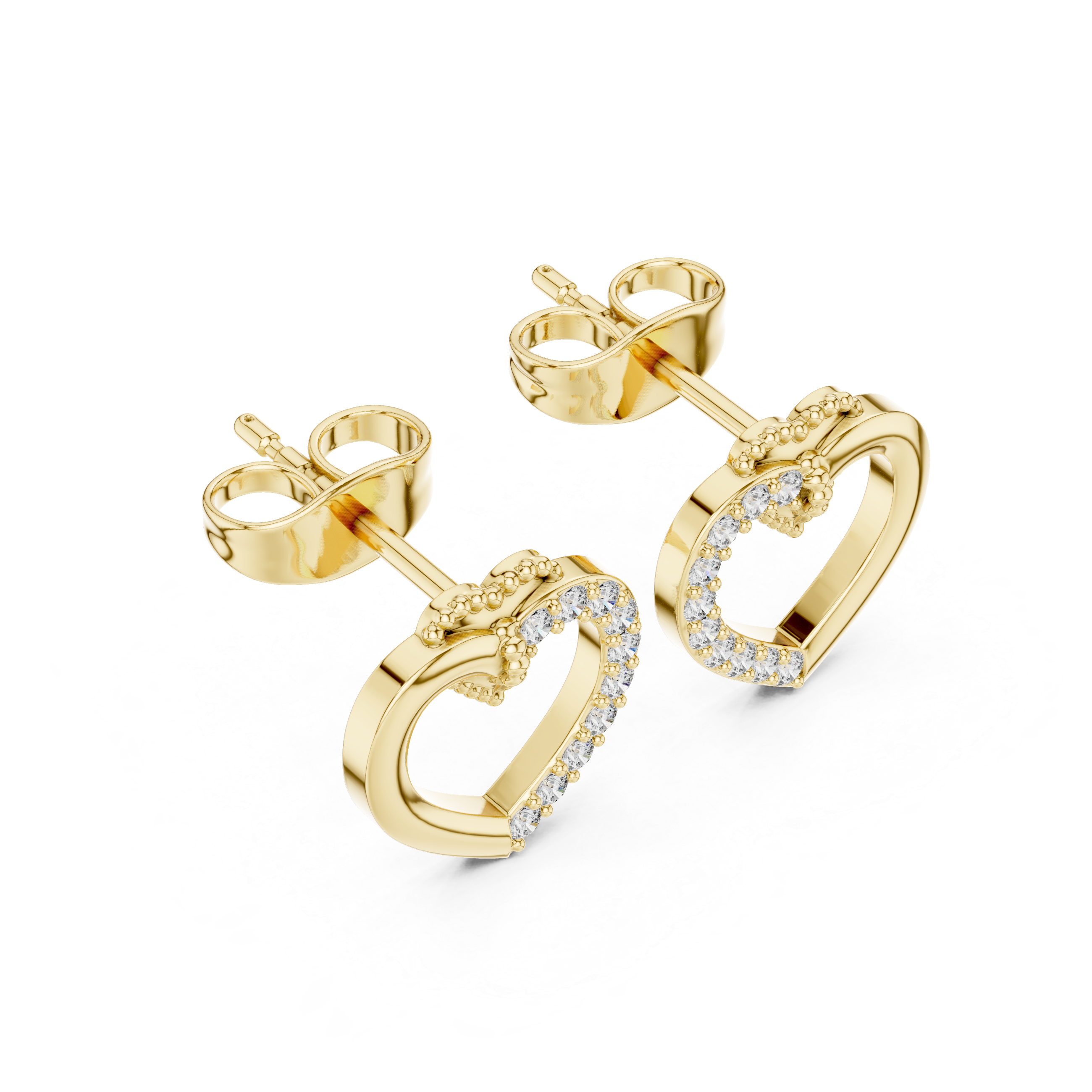 Elegant Heart Outline Diamond Stud Earrings