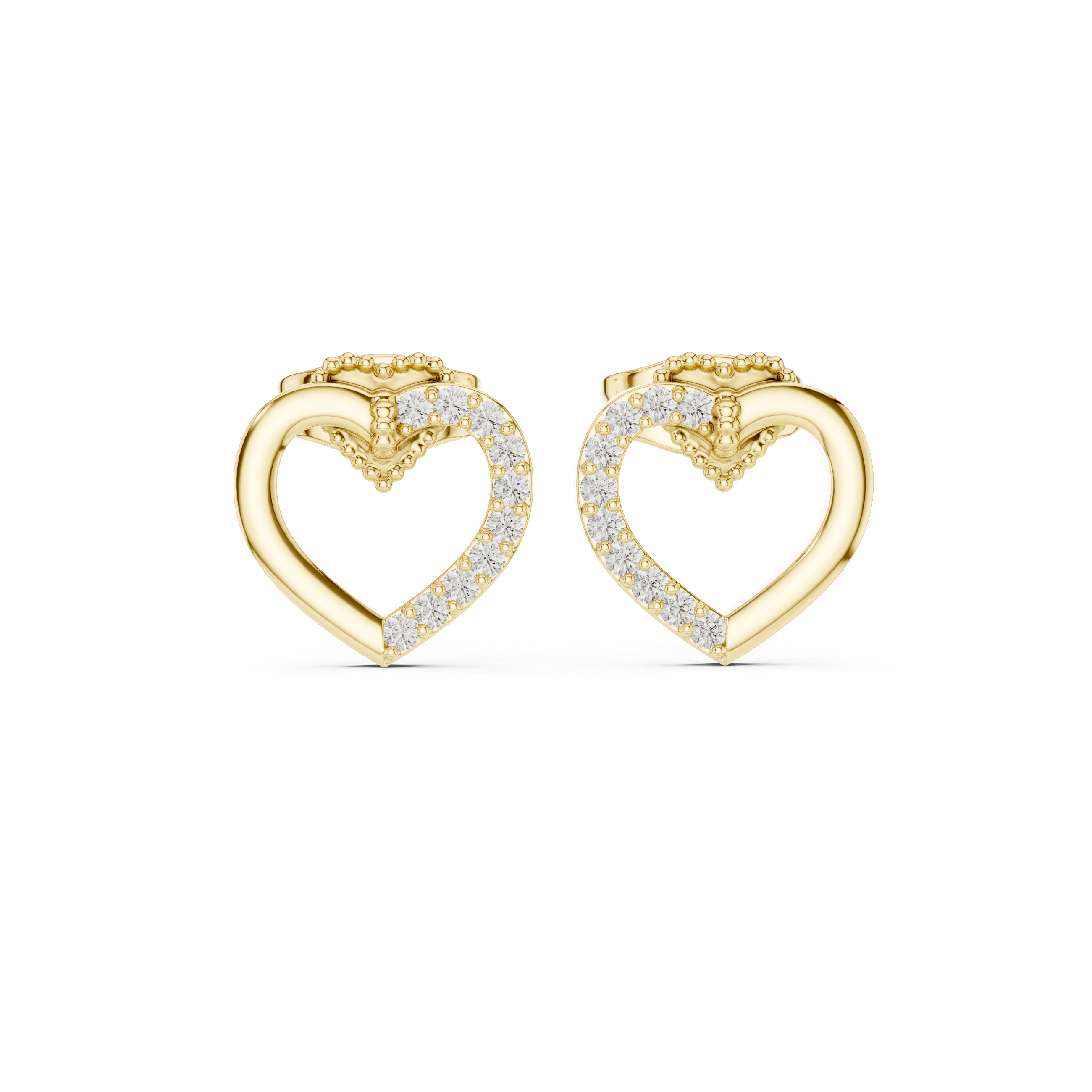 Elegant Heart Outline Diamond Stud Earrings