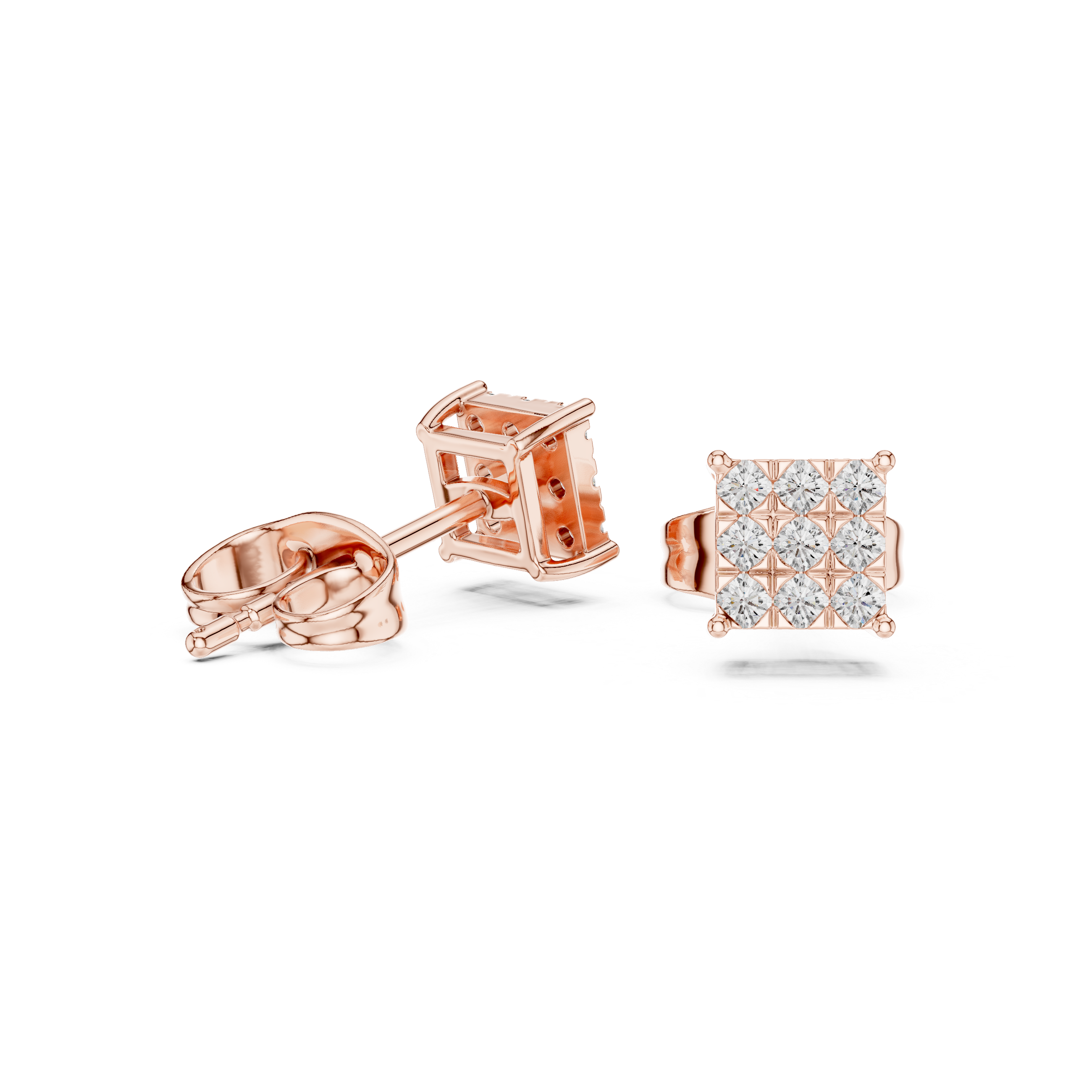 Minimalist Square Diamond Cluster Stud Earrings