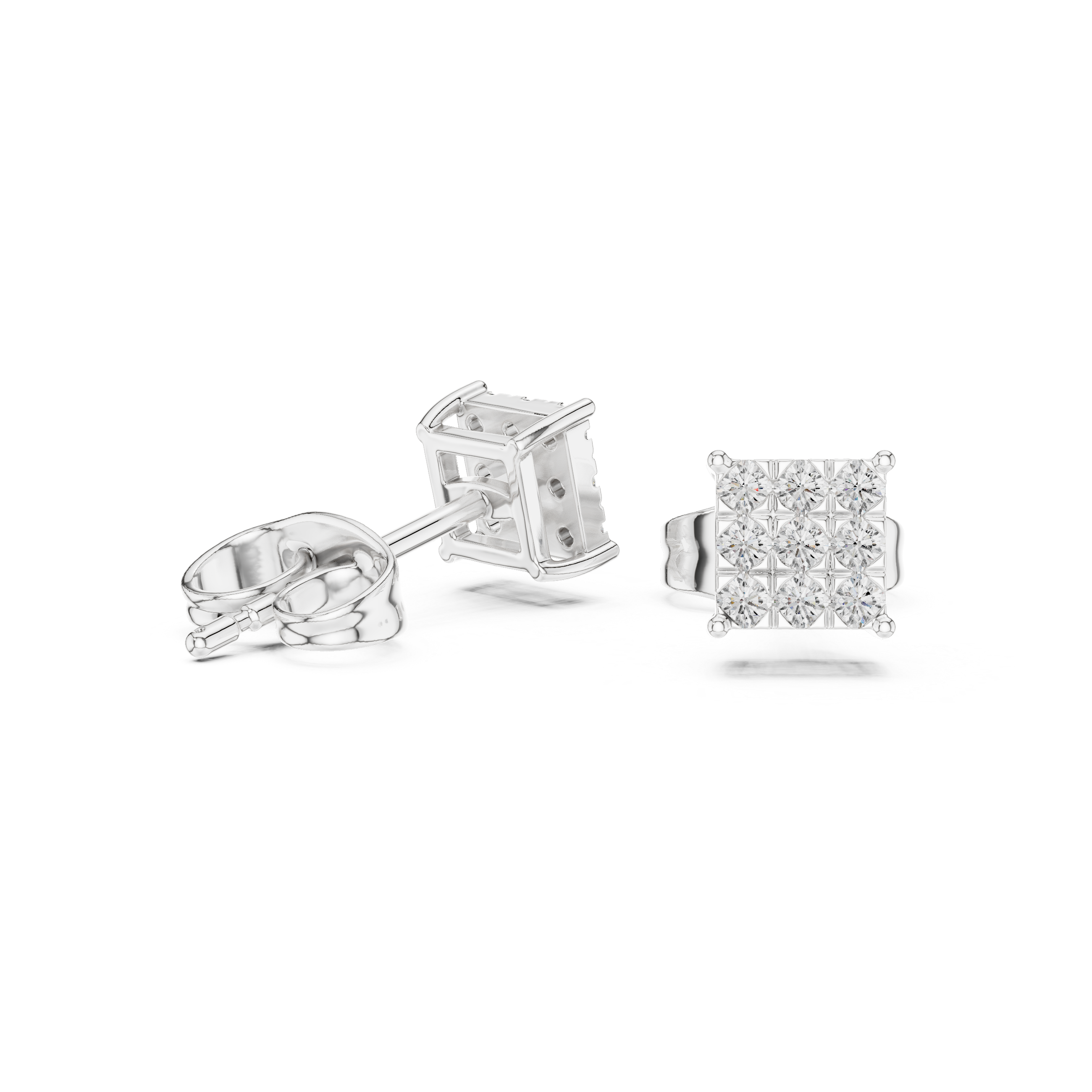 Minimalist Square Diamond Cluster Stud Earrings