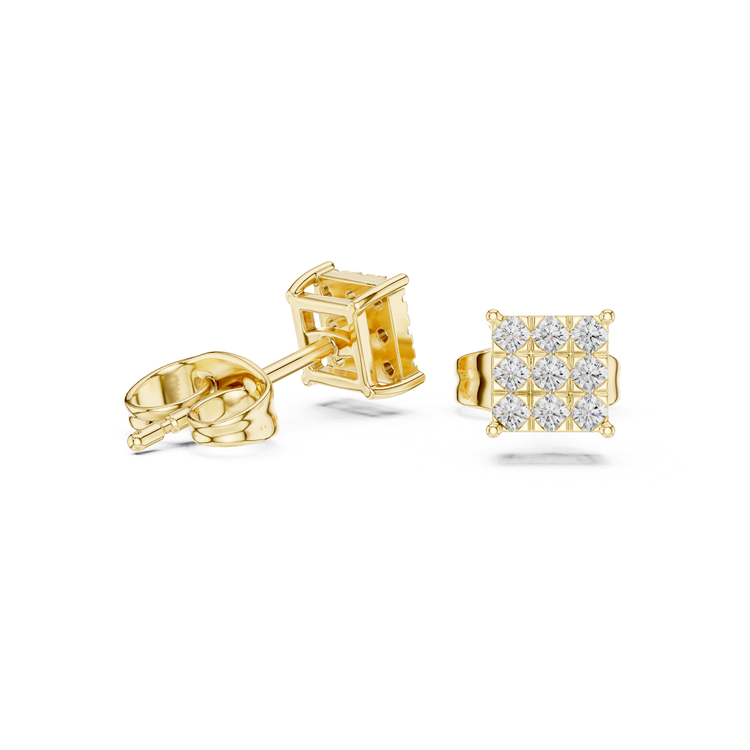 Minimalist Square Diamond Cluster Stud Earrings
