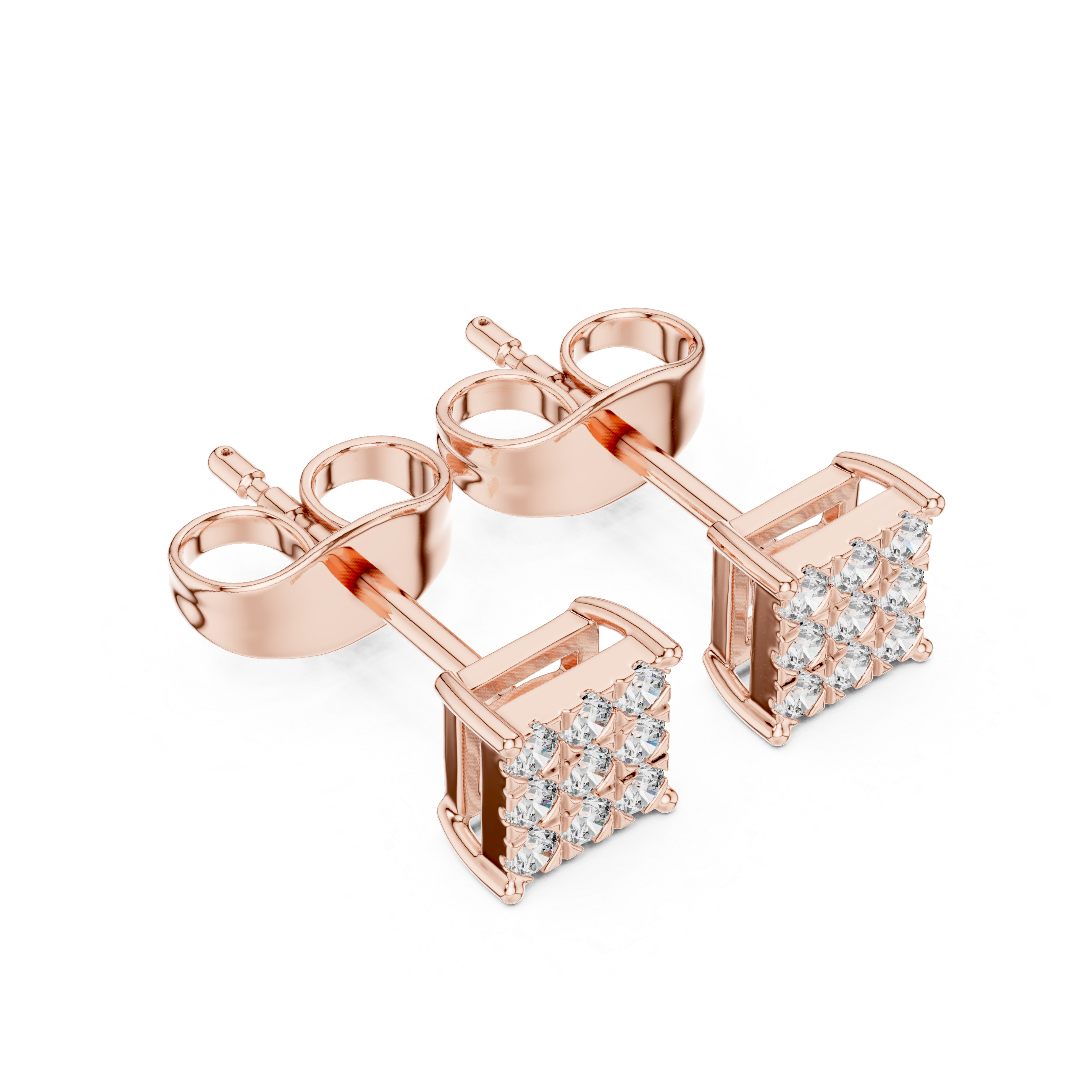 Minimalist Square Diamond Cluster Stud Earrings