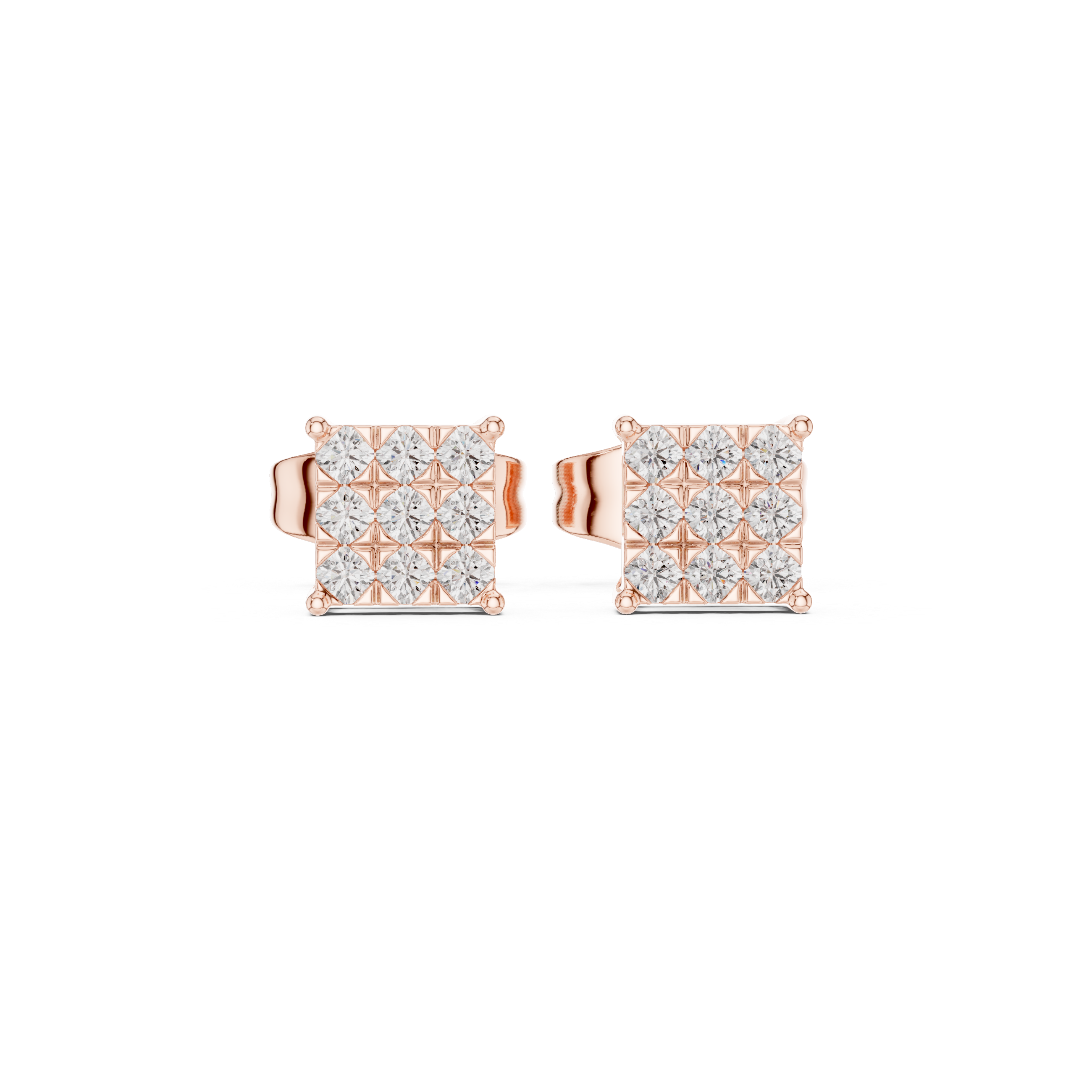Minimalist Square Diamond Cluster Stud Earrings