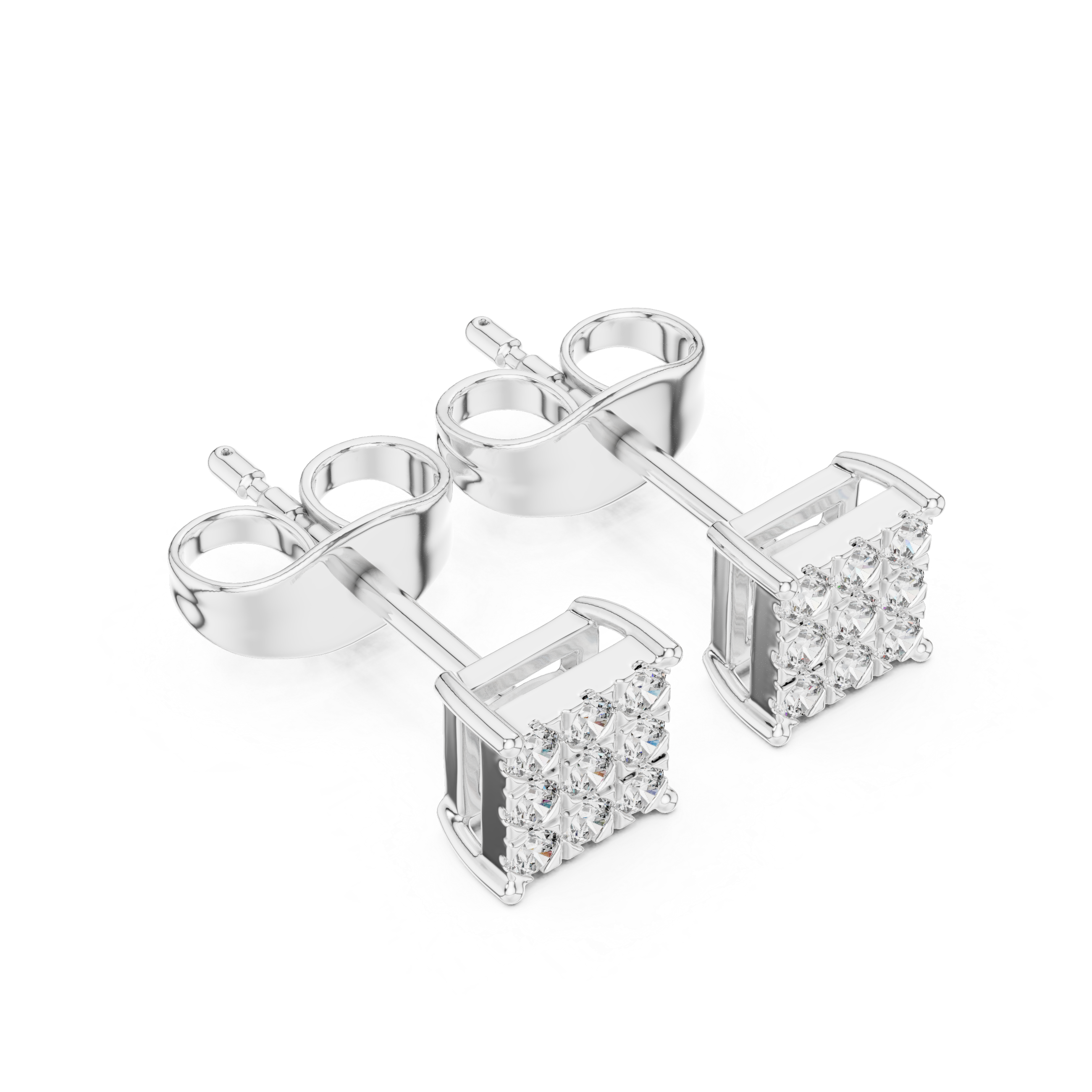 Minimalist Square Diamond Cluster Stud Earrings
