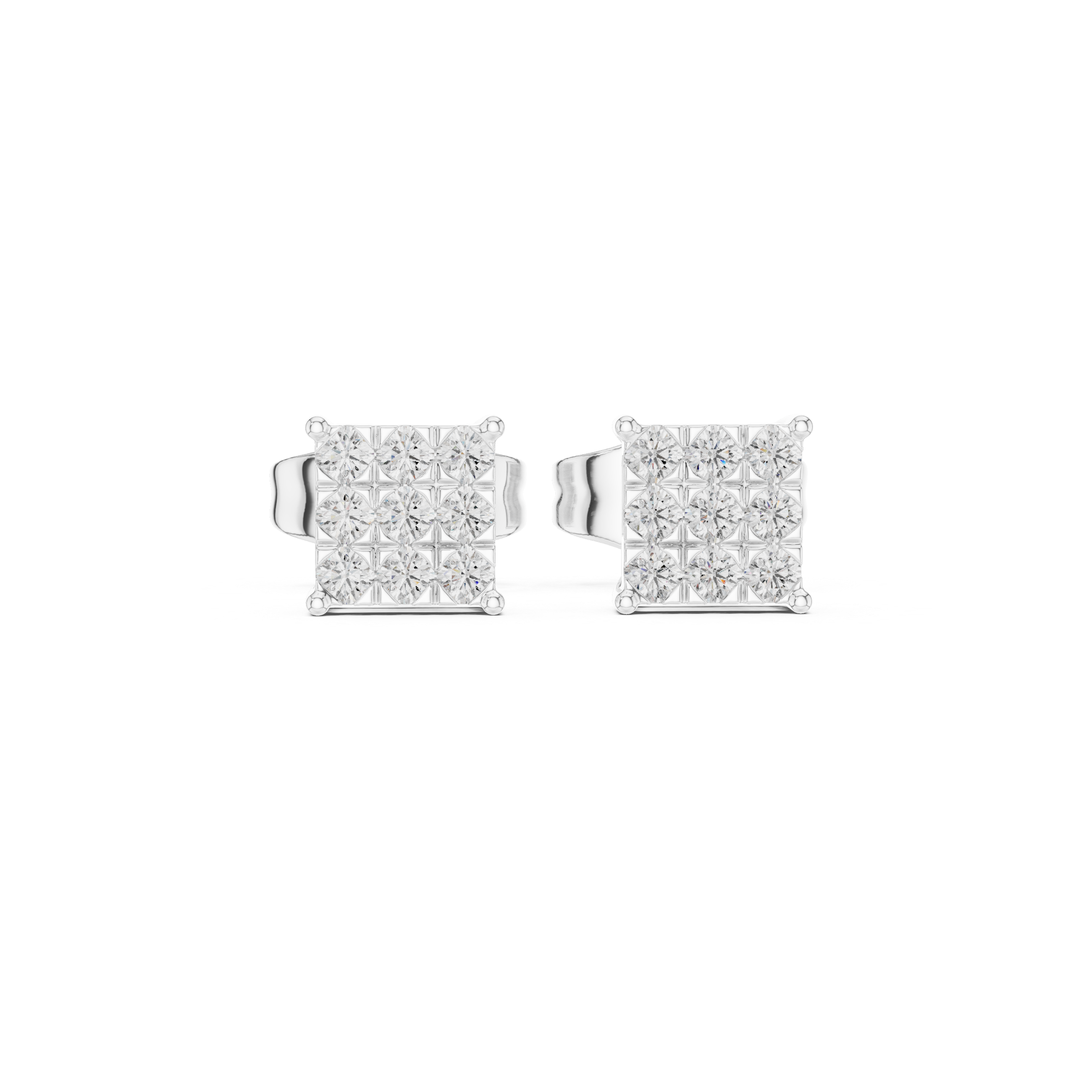 Minimalist Square Diamond Cluster Stud Earrings