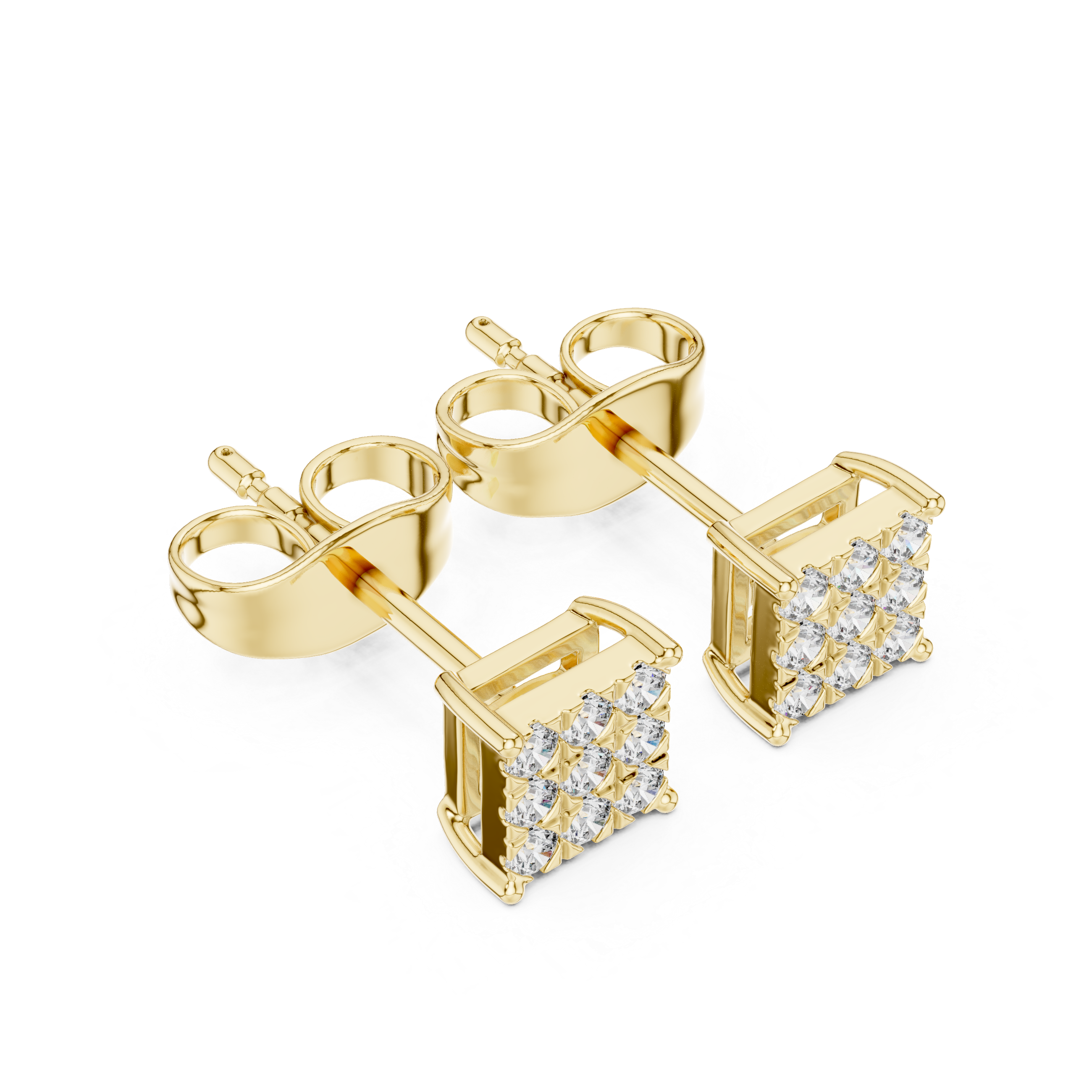 Minimalist Square Diamond Cluster Stud Earrings