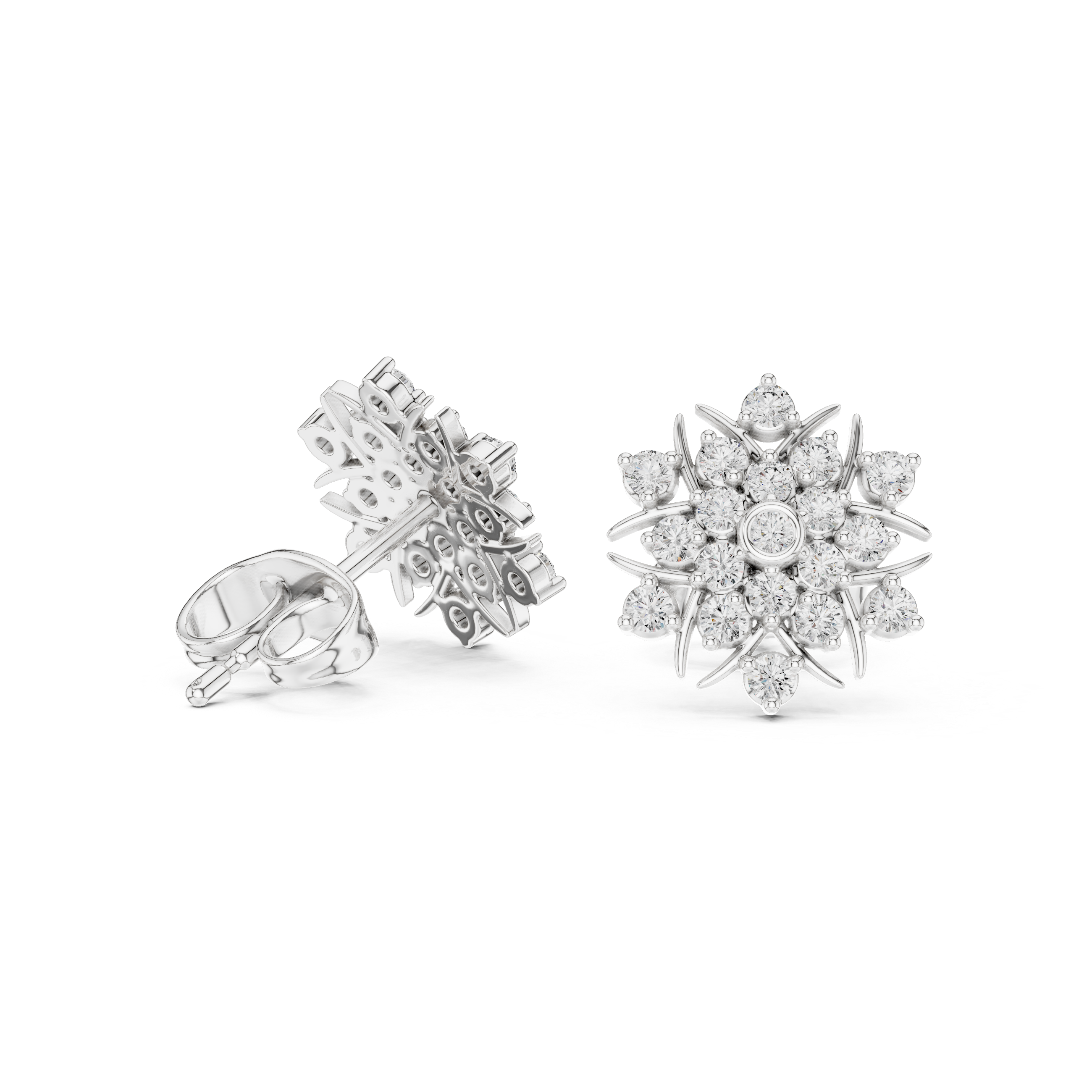 Snowflake-Inspired Diamond Floral Stud Earrings