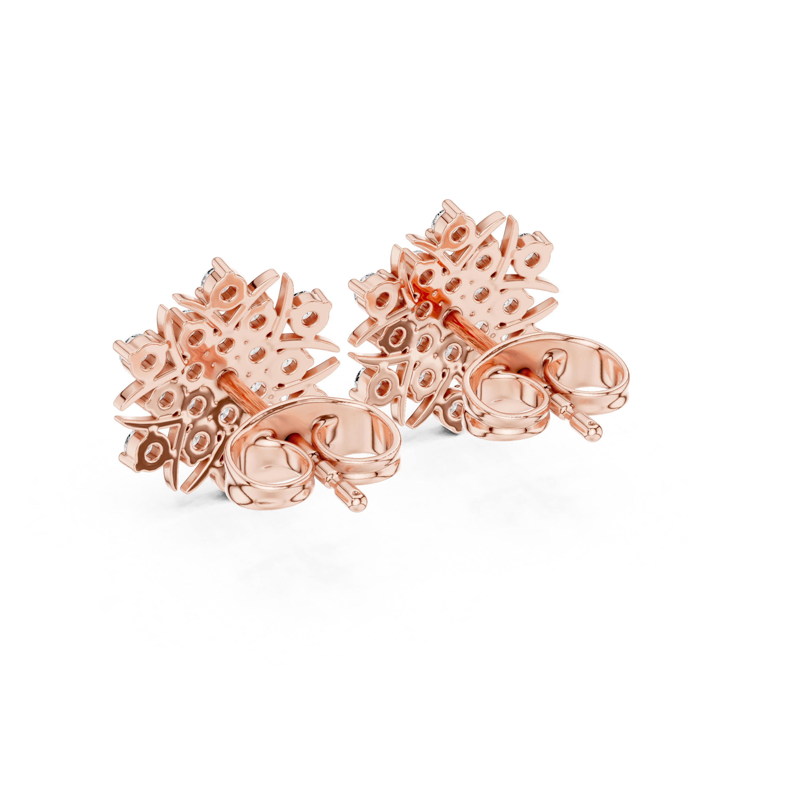 Snowflake-Inspired Diamond Floral Stud Earrings