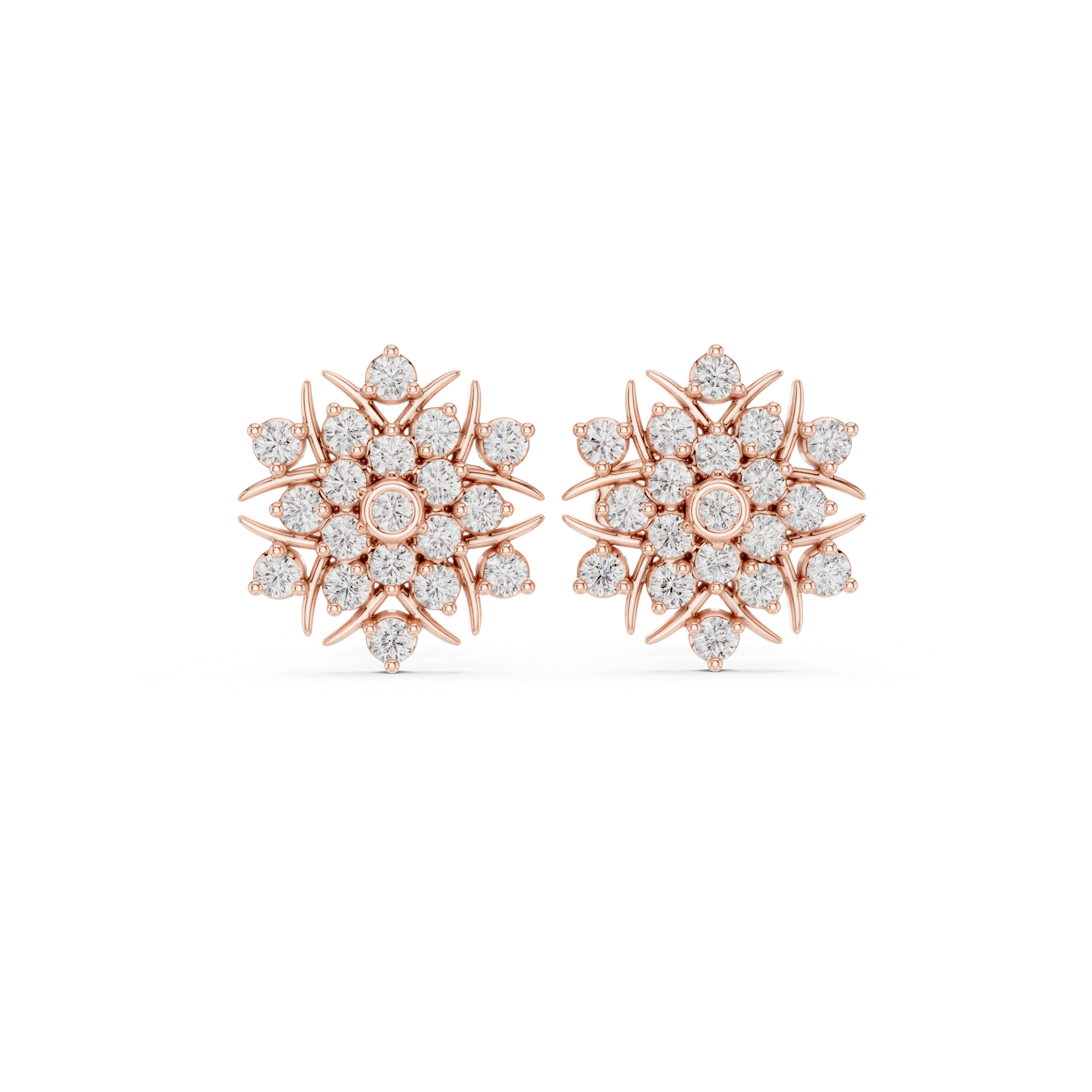 Snowflake-Inspired Diamond Floral Stud Earrings