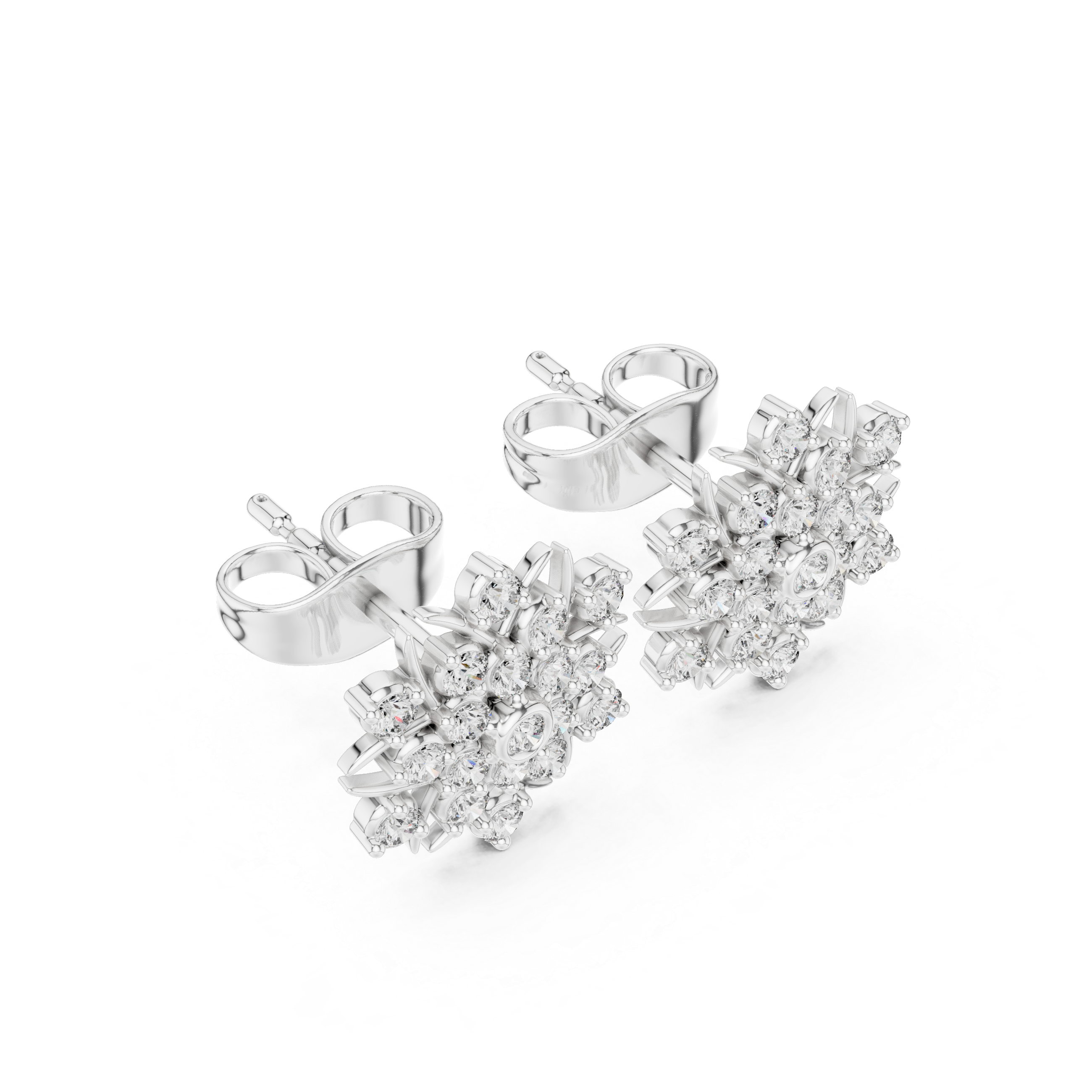 Snowflake-Inspired Diamond Floral Stud Earrings