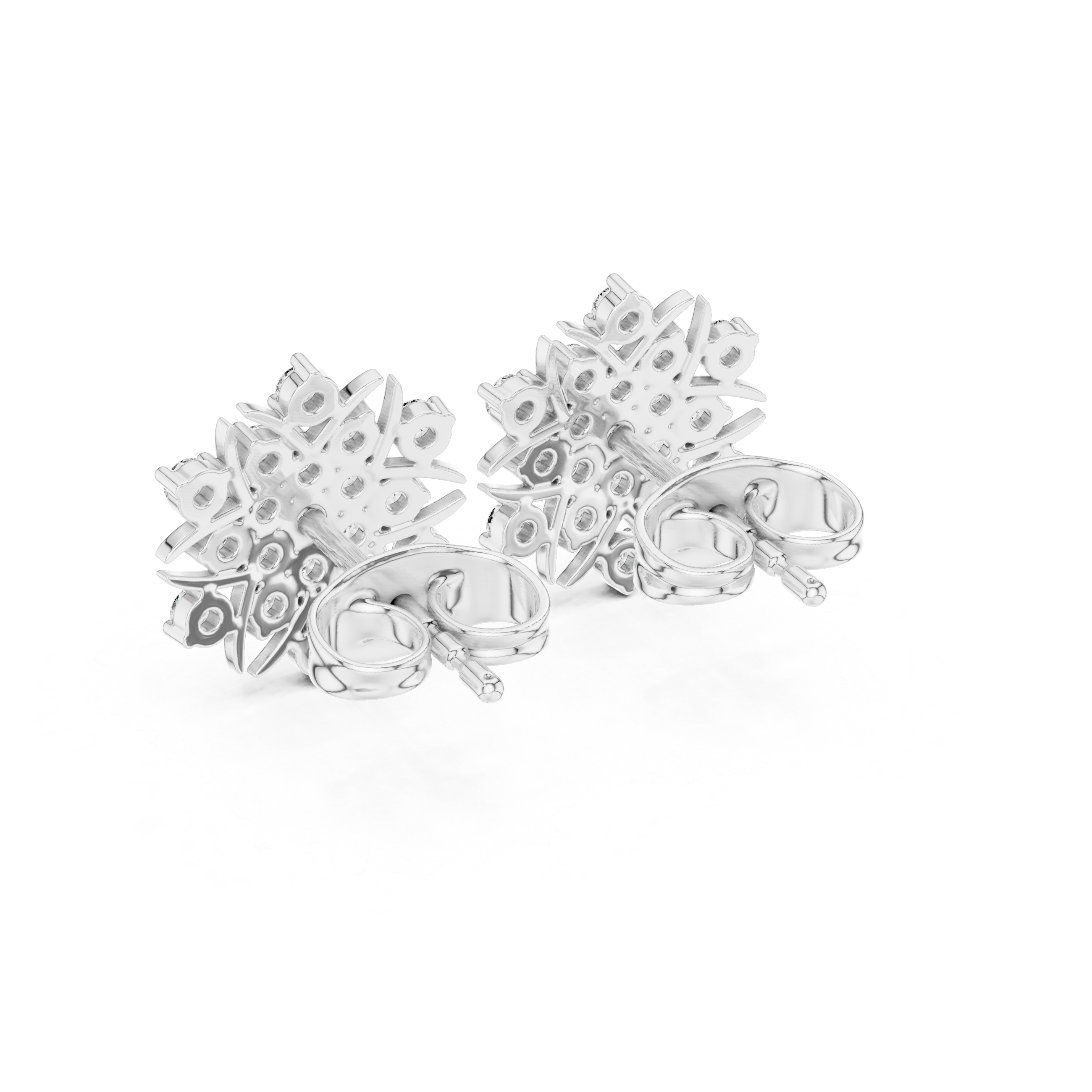 Snowflake-Inspired Diamond Floral Stud Earrings