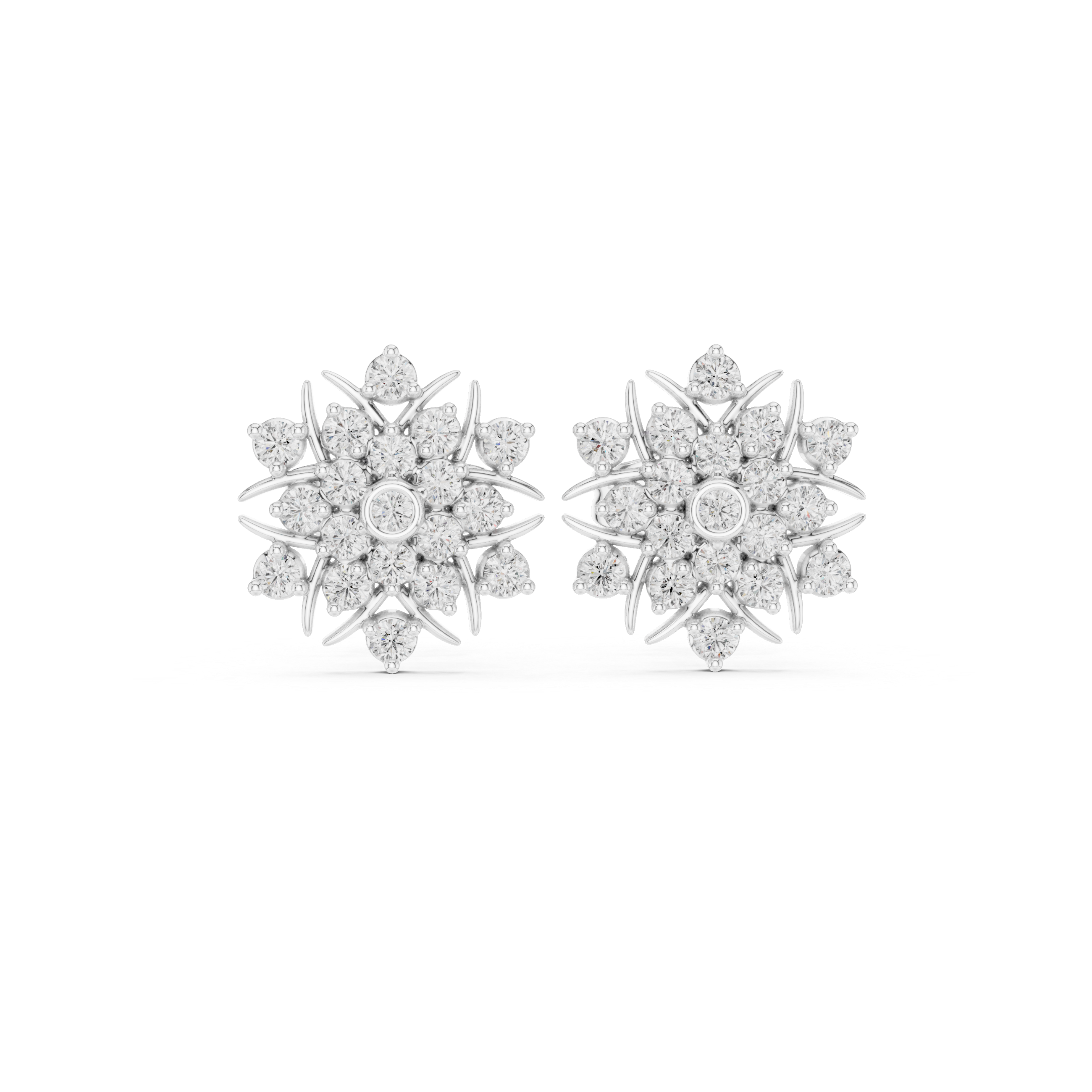 Snowflake-Inspired Diamond Floral Stud Earrings