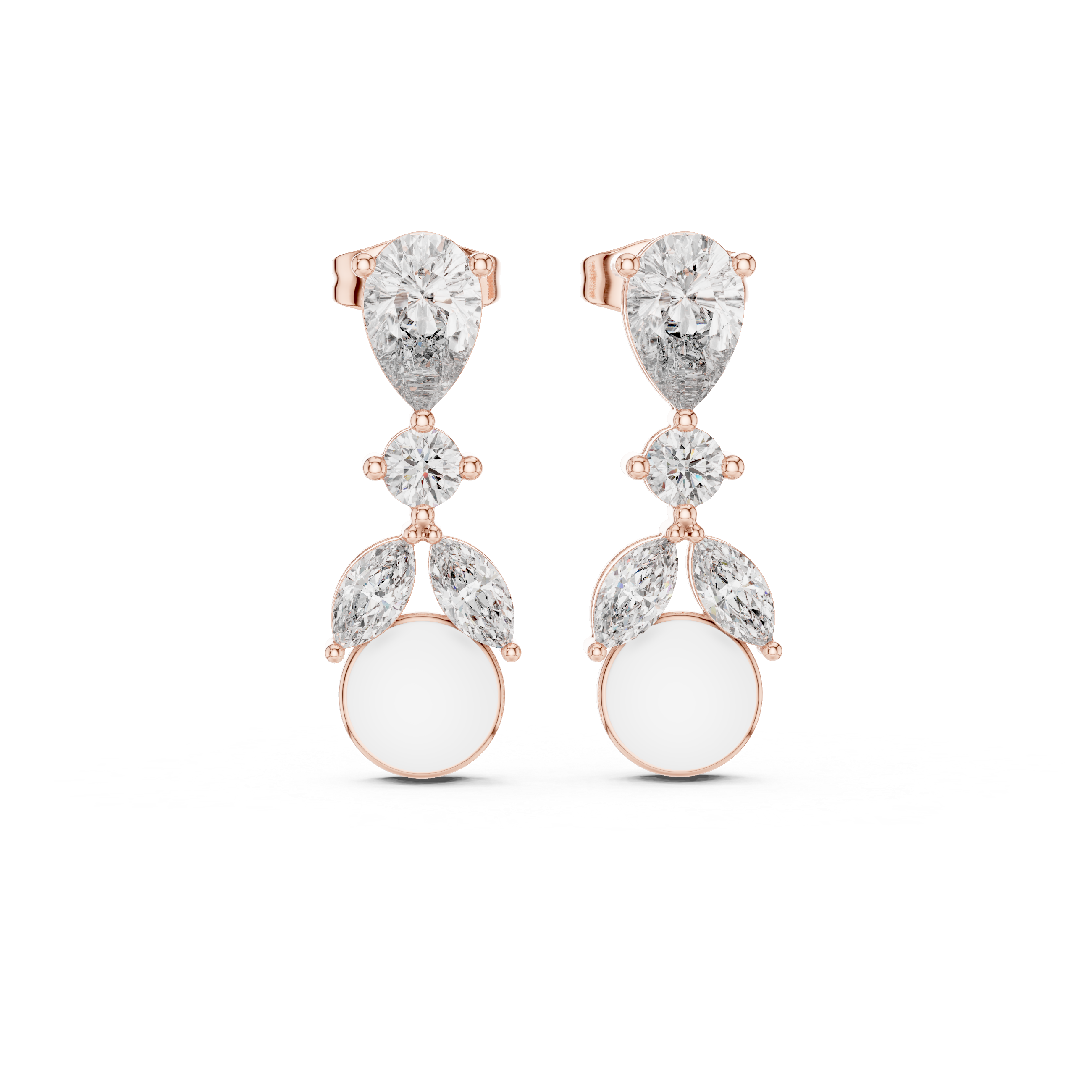 Pear Drop Diamond Dangle Earrings with Pearl Accent – Elegant Linear Design