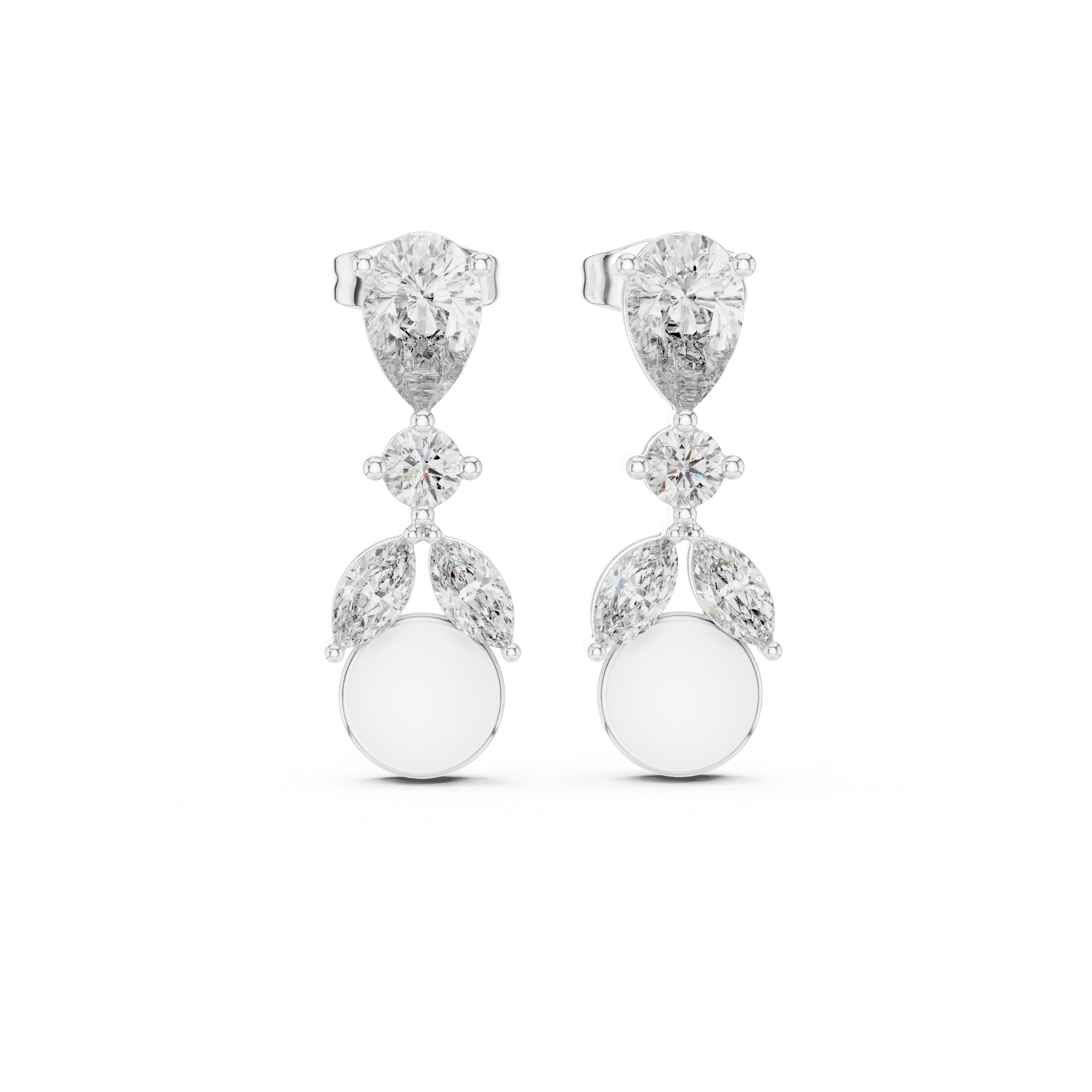 Pear Drop Diamond Dangle Earrings with Pearl Accent – Elegant Linear Design