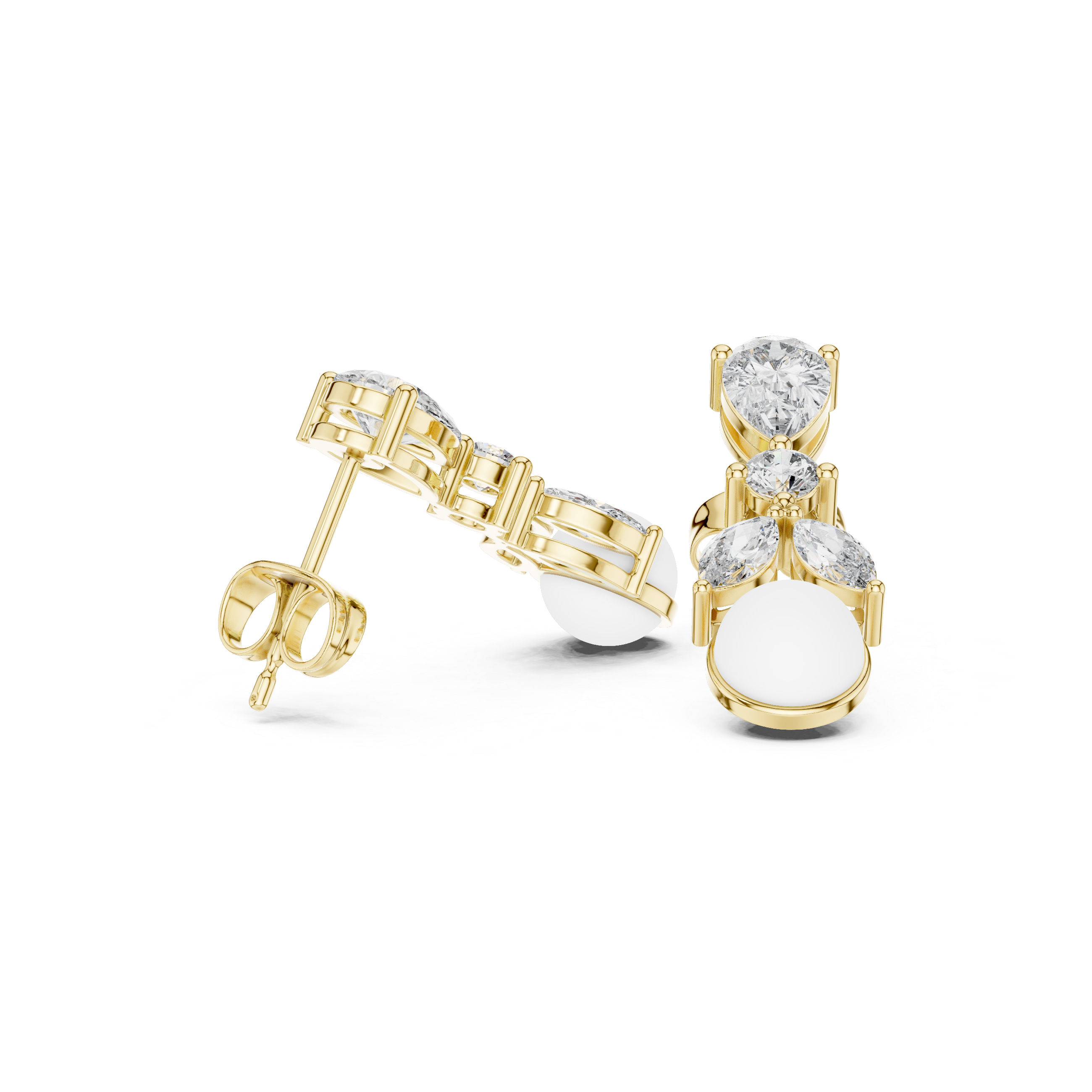 Pear Drop Diamond Dangle Earrings with Pearl Accent – Elegant Linear Design