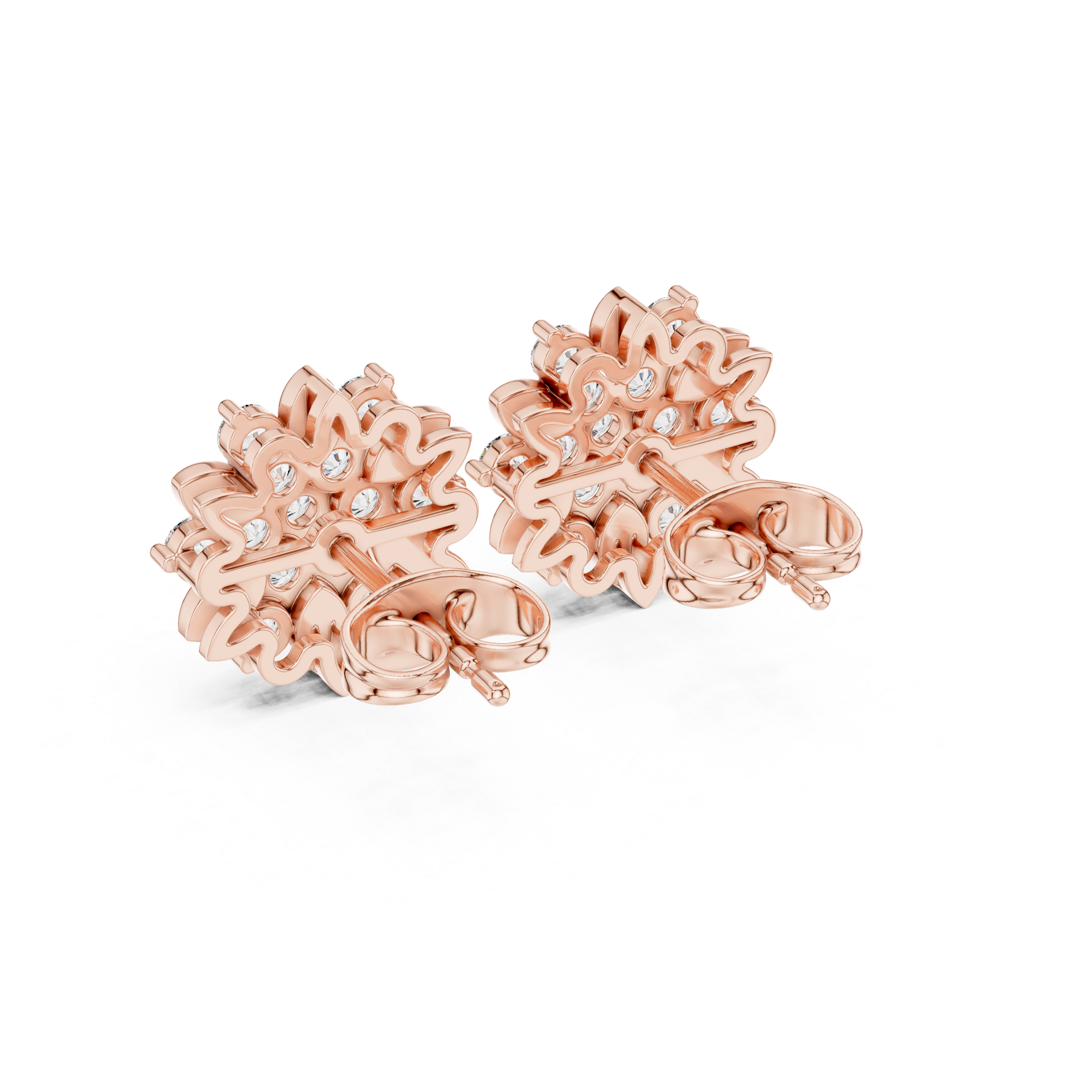 Floral Diamond Cluster Stud Earrings with Gold Petal Accents