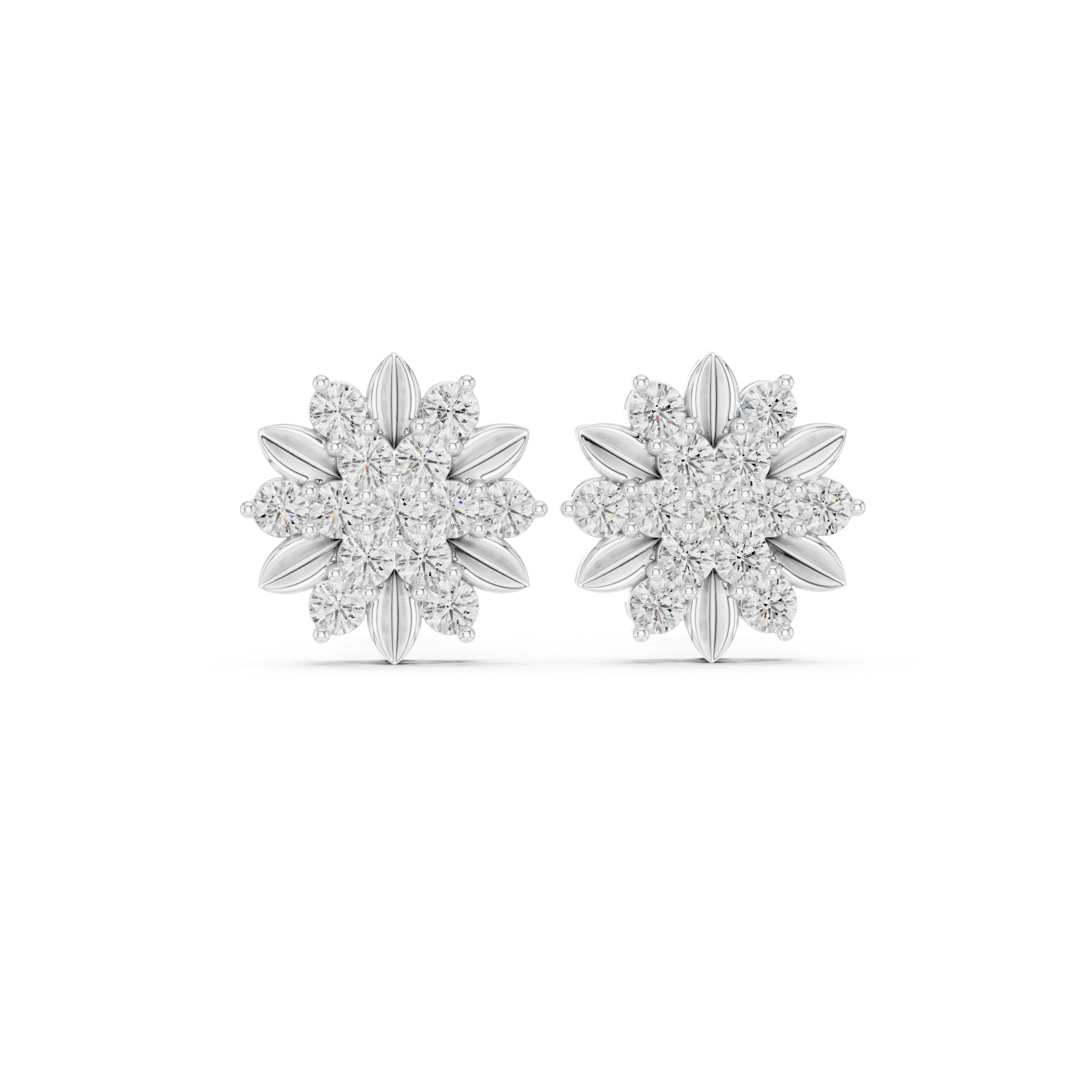 Floral Diamond Cluster Stud Earrings with Gold Petal Accents
