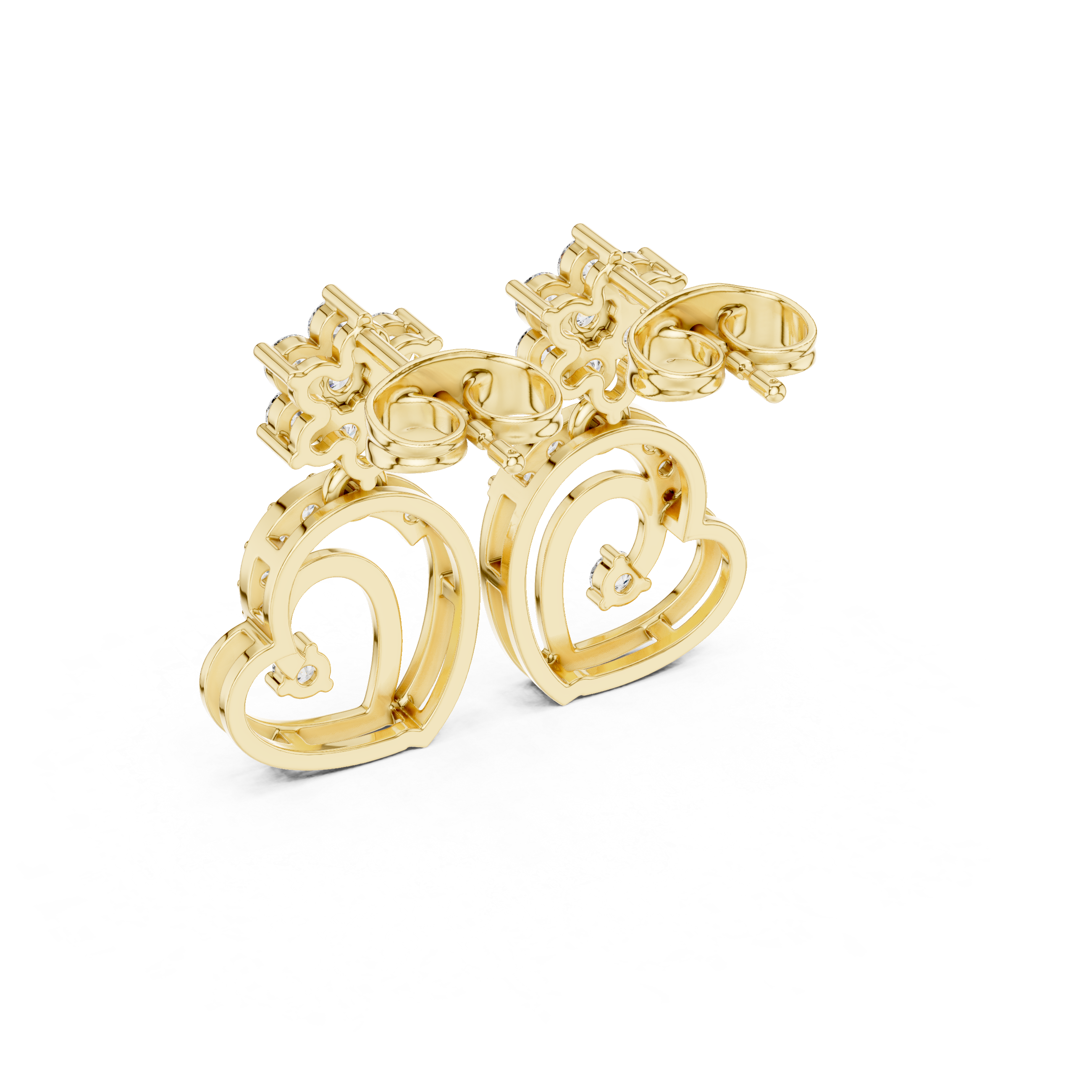Diamond Floral & Heart Drop Earrings in Gold