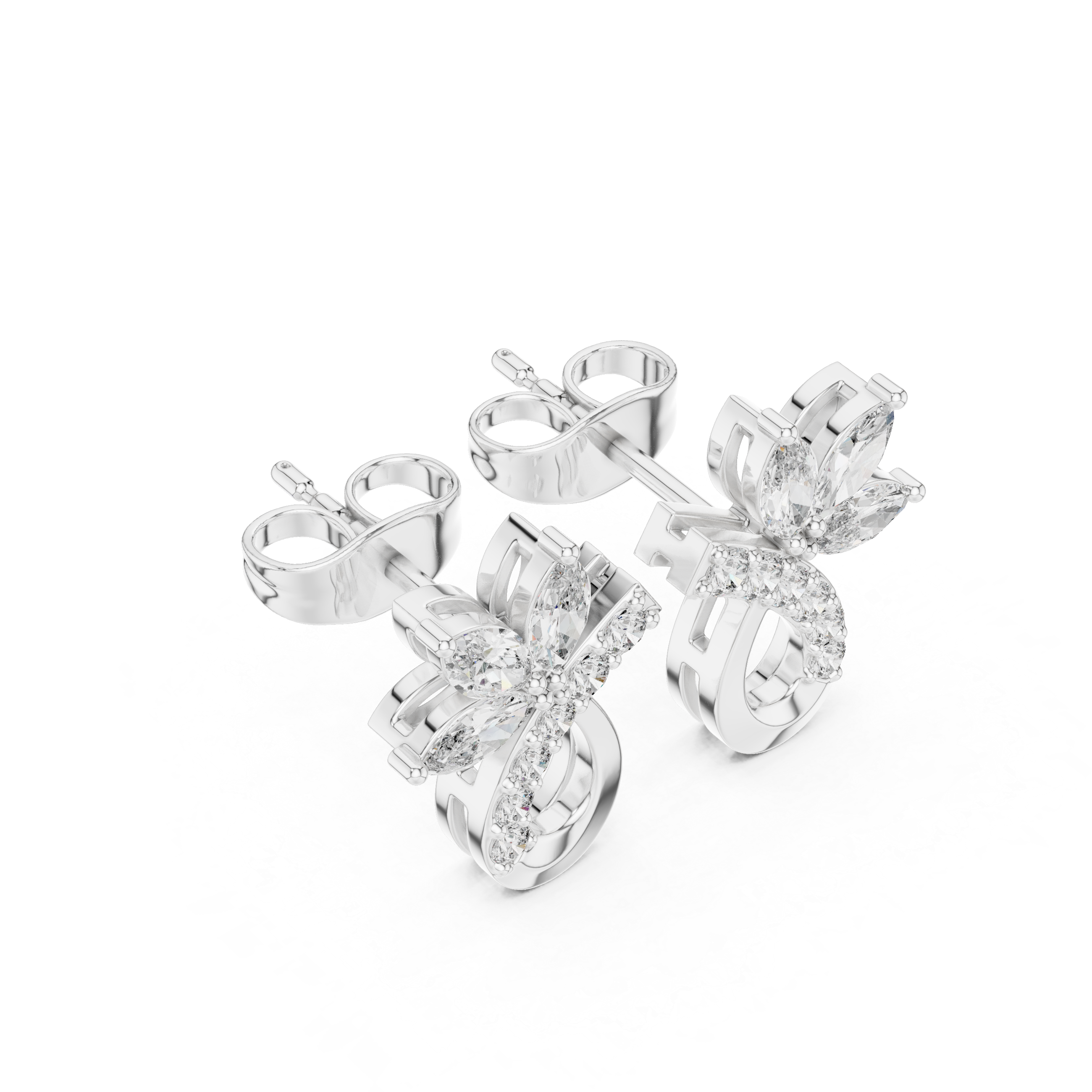 Marquise Diamond Floral Drop Earrings in Gold