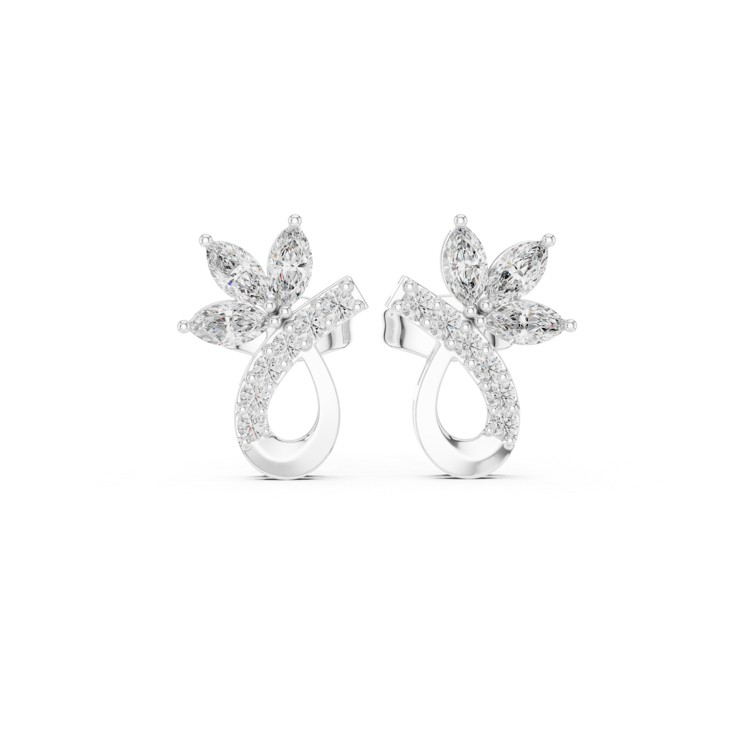 Marquise Diamond Floral Drop Earrings in Gold