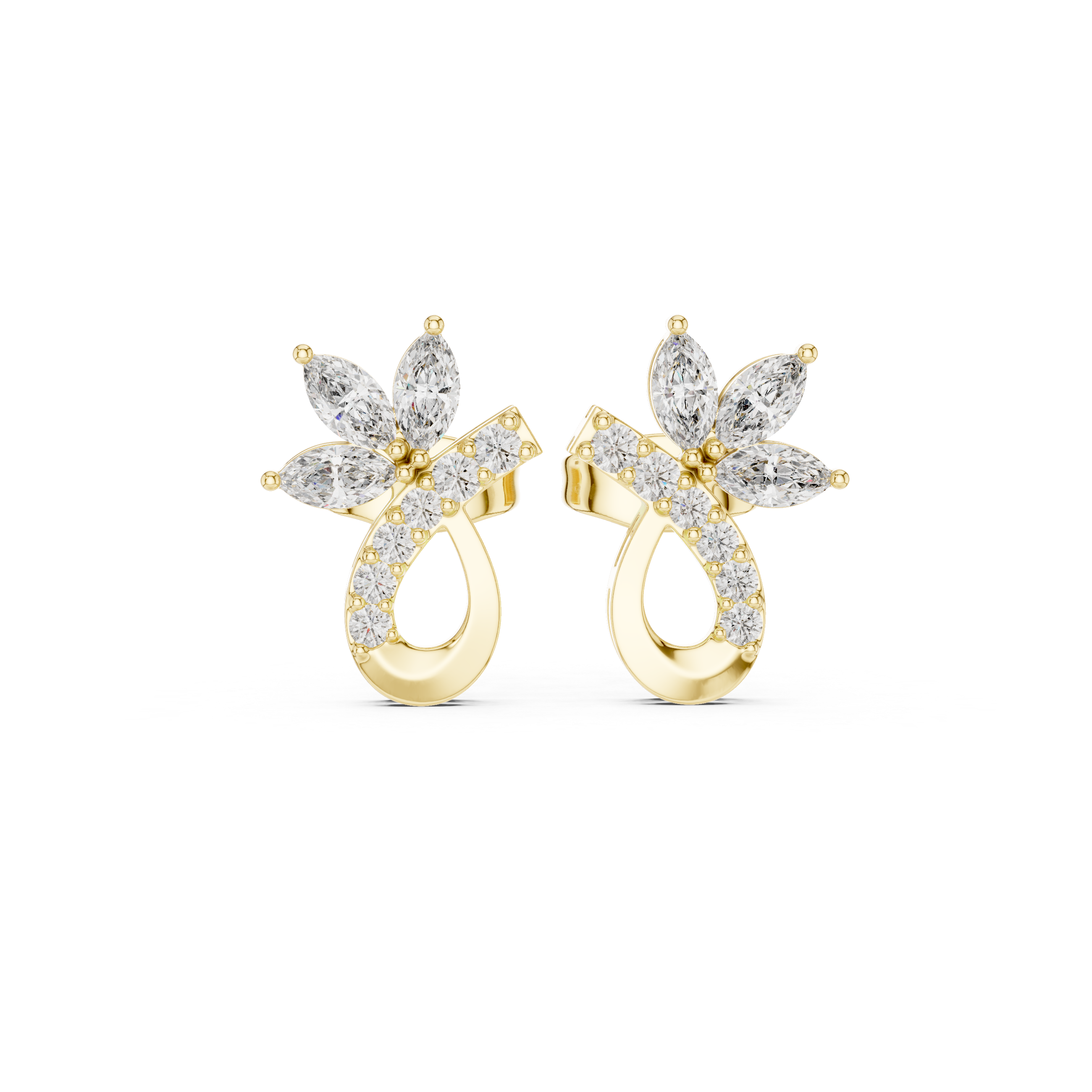 Marquise Diamond Floral Drop Earrings in Gold