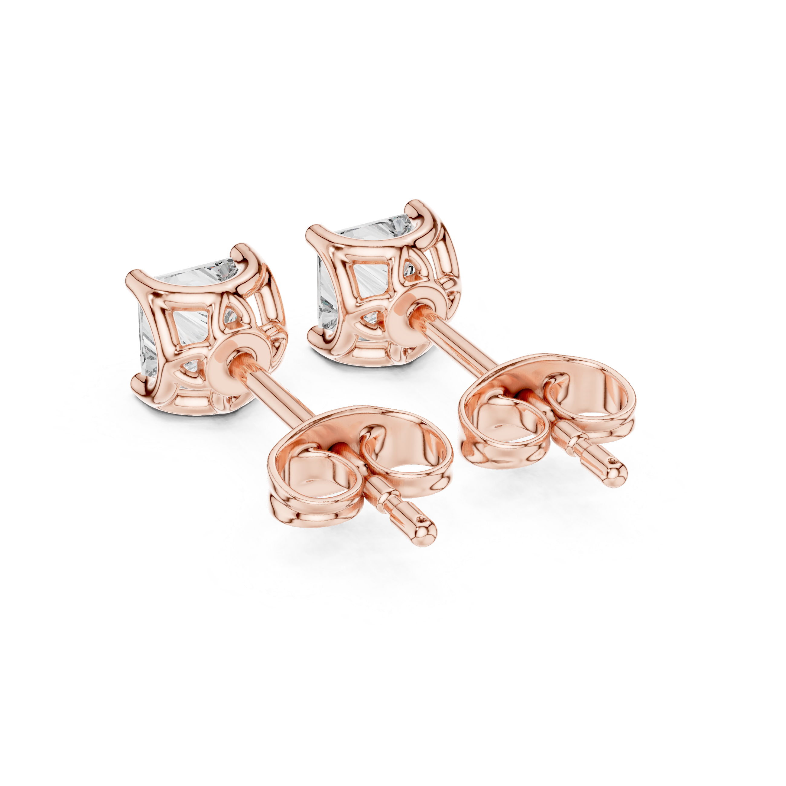 Princess Cut Diamond Stud Earrings in Gold
