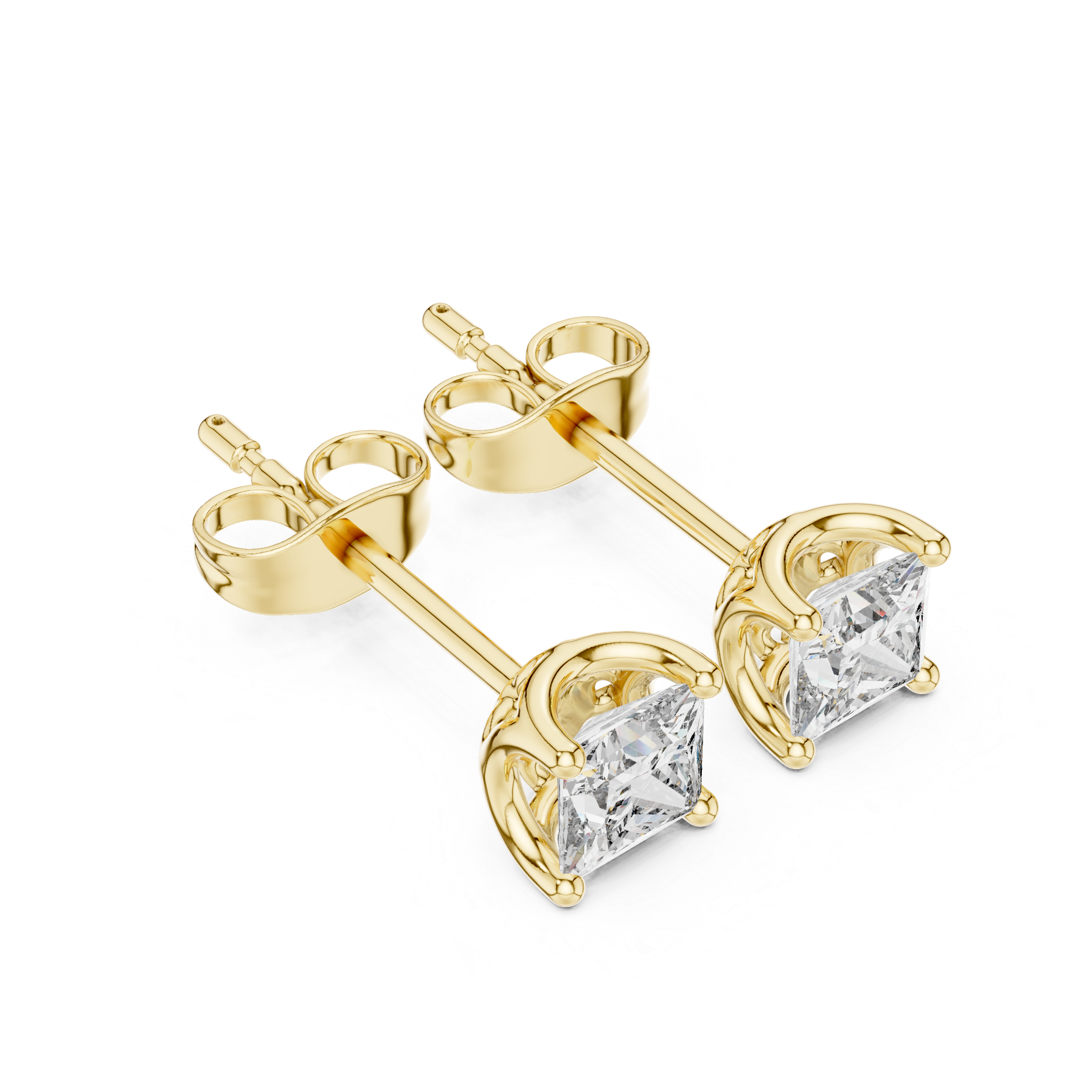 Princess Cut Diamond Stud Earrings in Gold