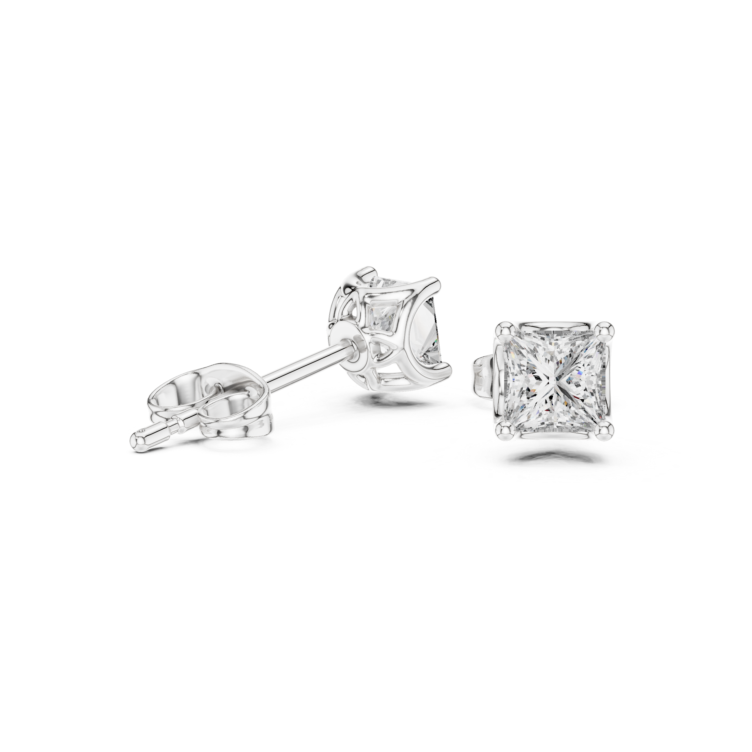 Princess Cut Diamond Stud Earrings in Gold