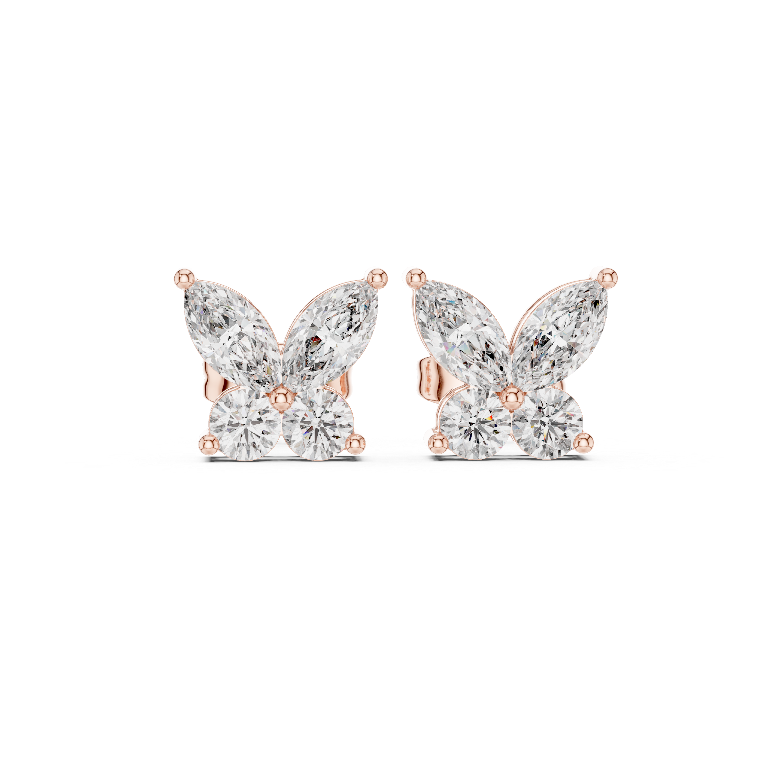 Marquise & Round Diamond Butterfly Stud Earrings in Gold